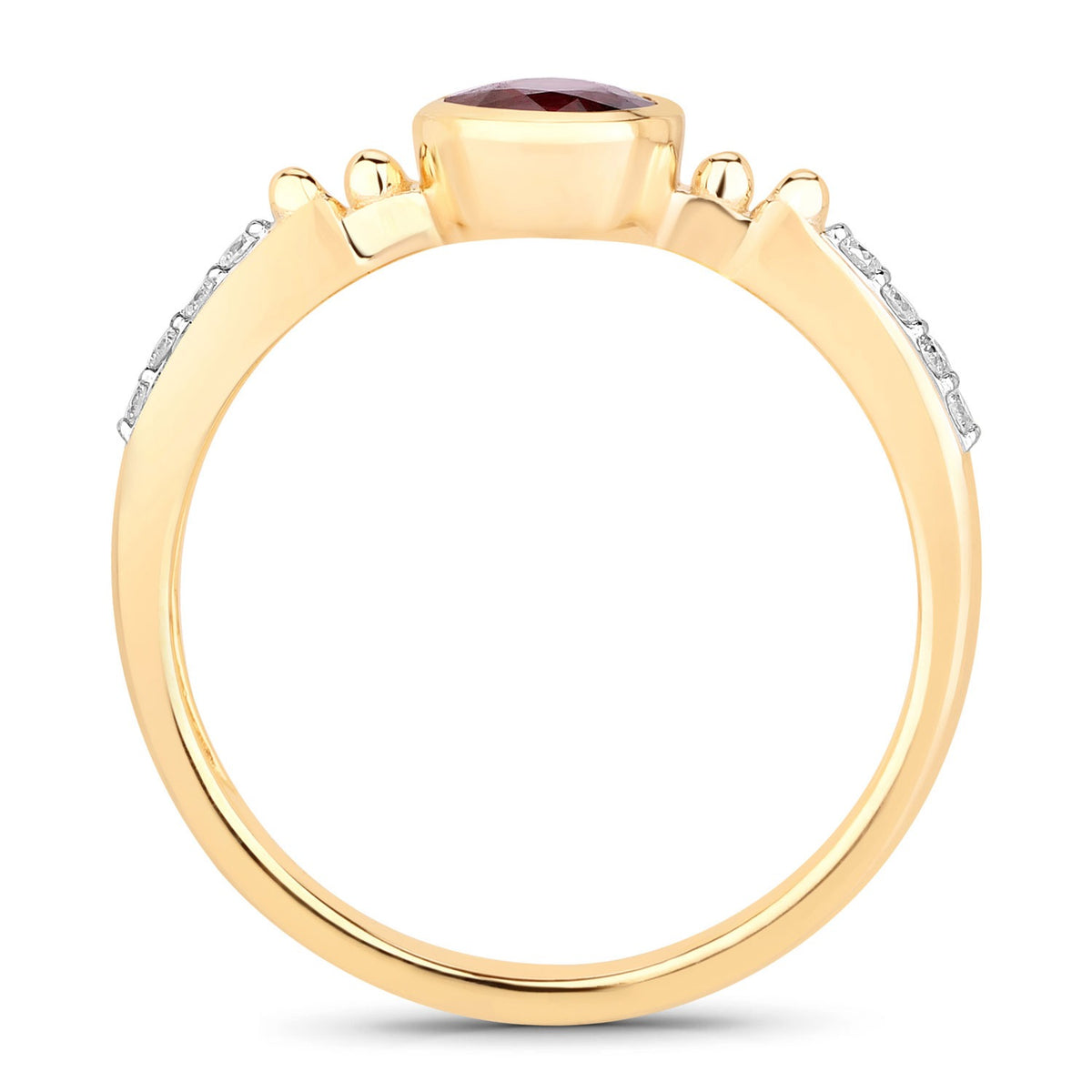 1.00 Cttw Oval Red Ruby and Diamond Pave 14K Yellow Gold Bridge Ring