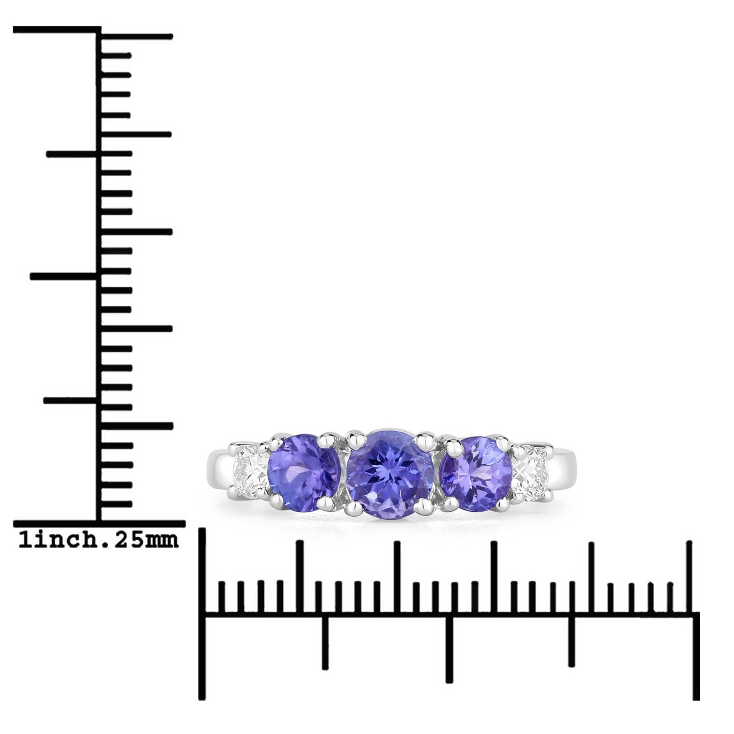 0.93 Ct Round Violet Tanzanite & Lab Diamond Prong Silver Five Stone Eternity Ring