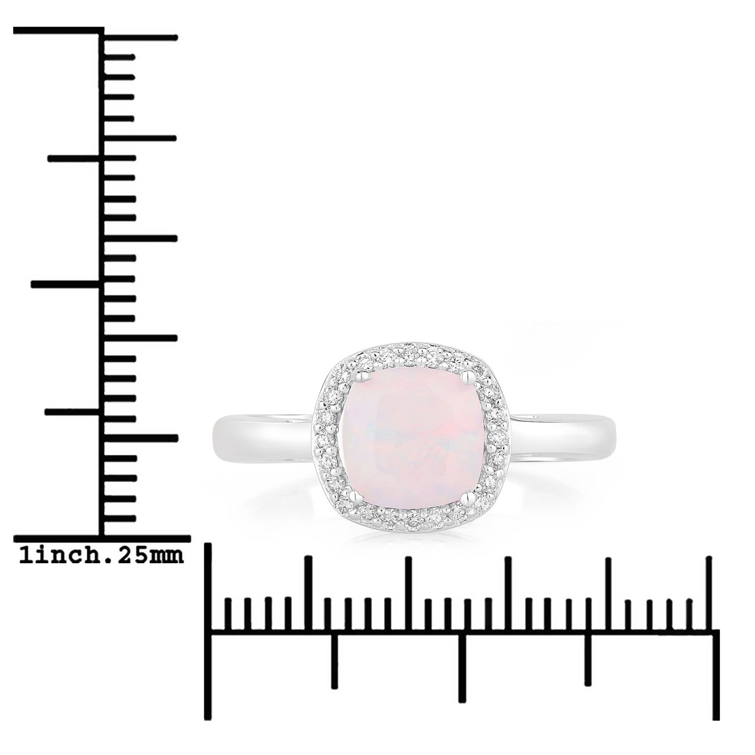 0.94 Ct Genuine Cushion Ethiopian Opal and Lab Diamond 925 Sterling Silver Halo Ring