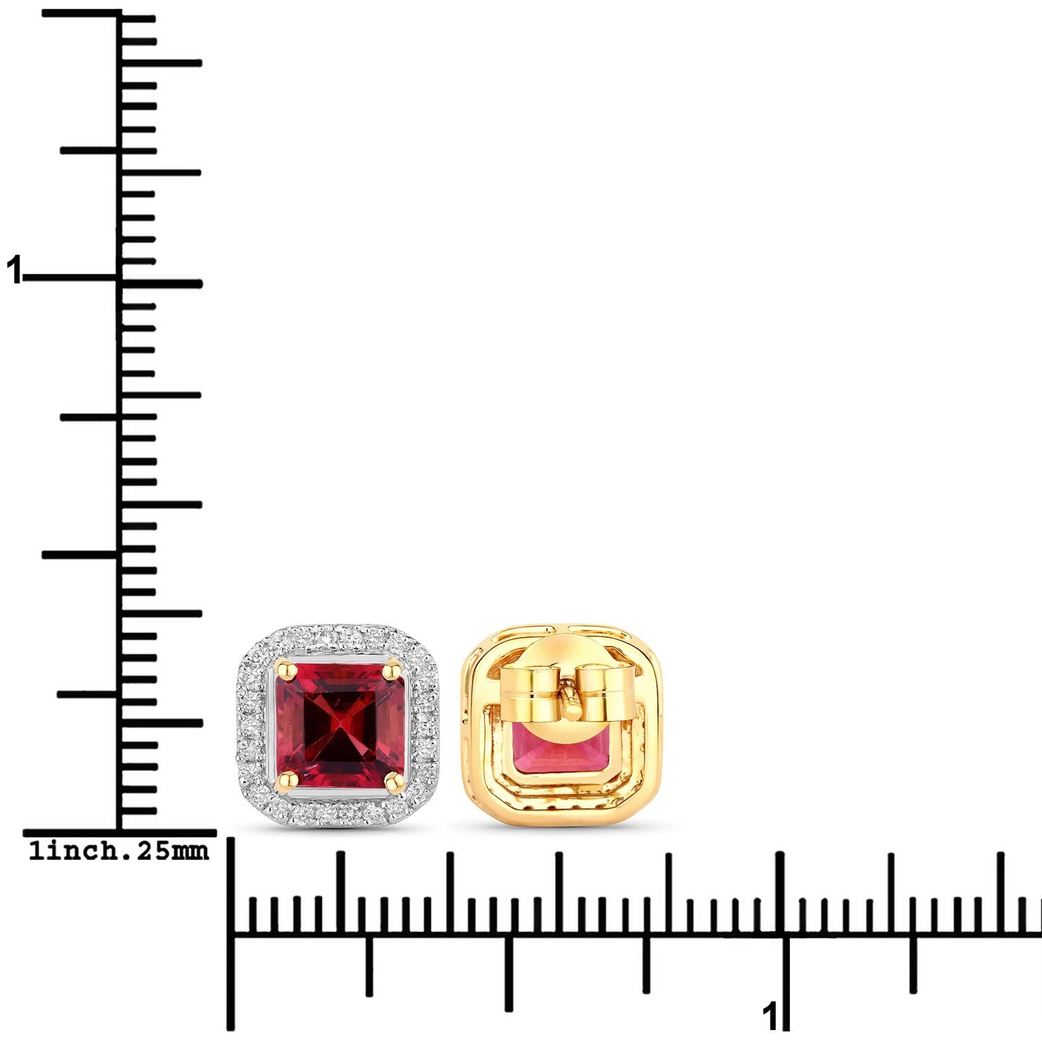 Red Rubellite and White Diamond 14K Gold Stud Earrings