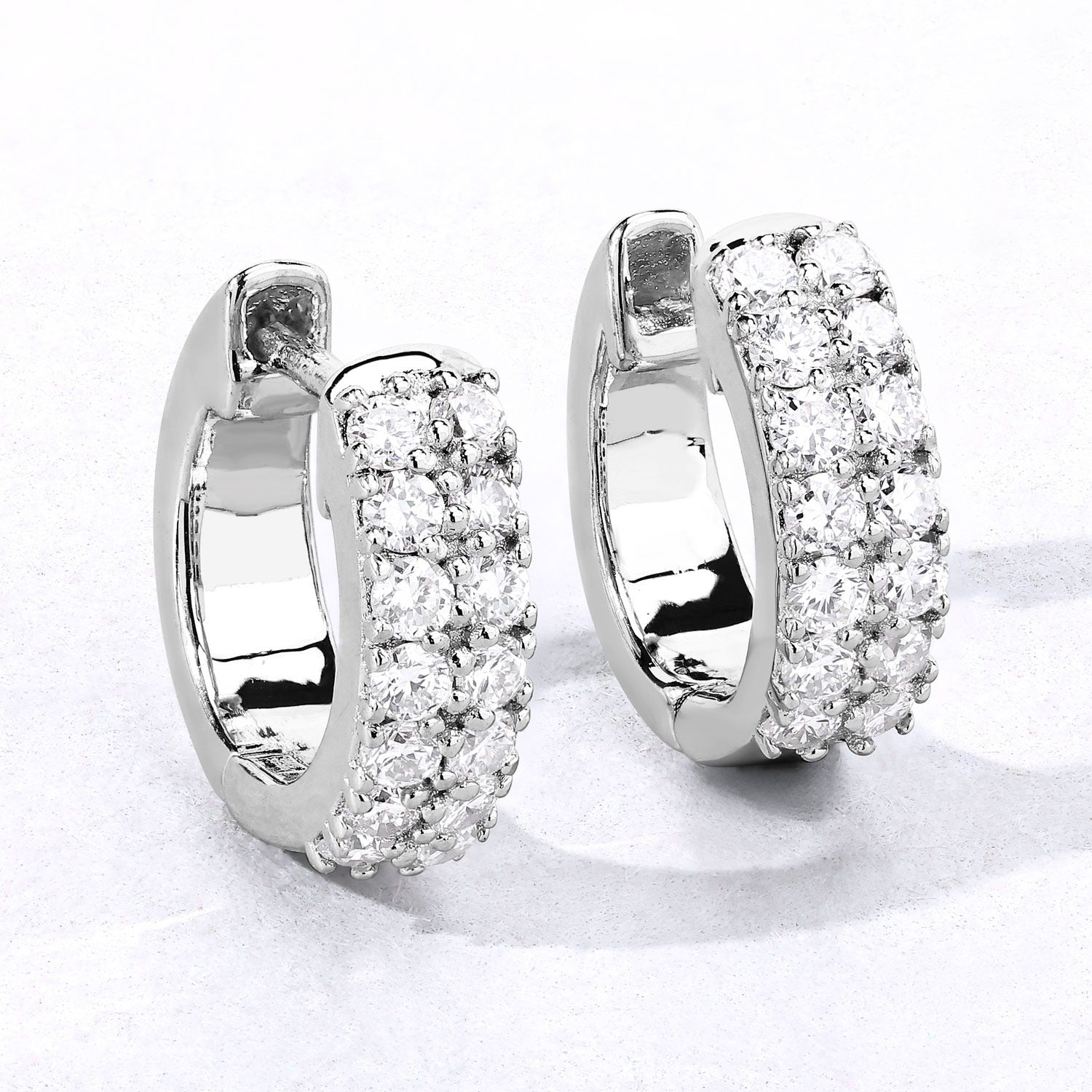 0.50 Cttw Round White Lab Diamond Pavé Rhodium Plated Silver Multi Row Huggie Hoop Earrings