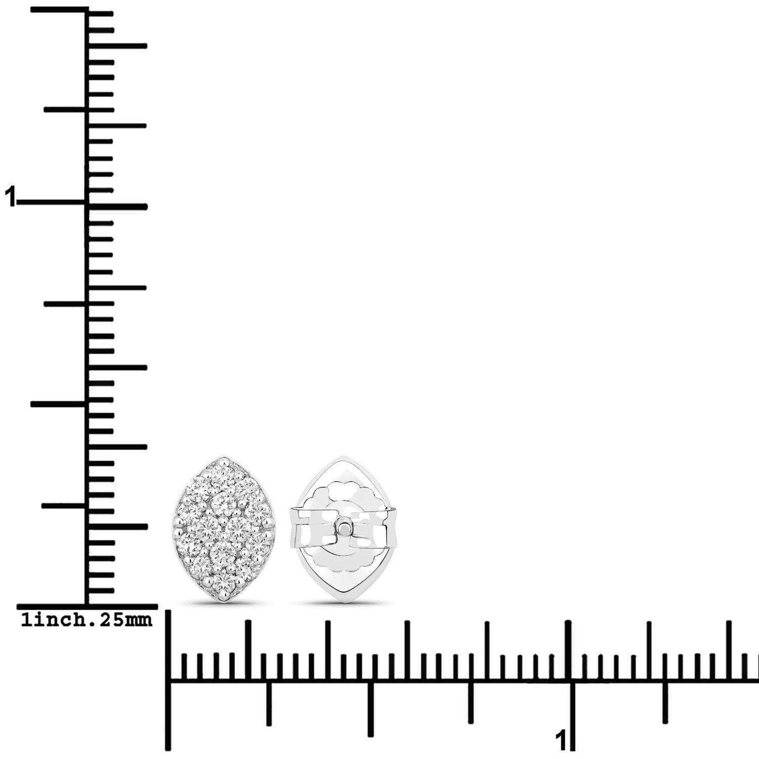 0.50 Cttw Round White Lab Diamond Pavé Rhodium Plated Silver Marquise Cluster Stud Earrings