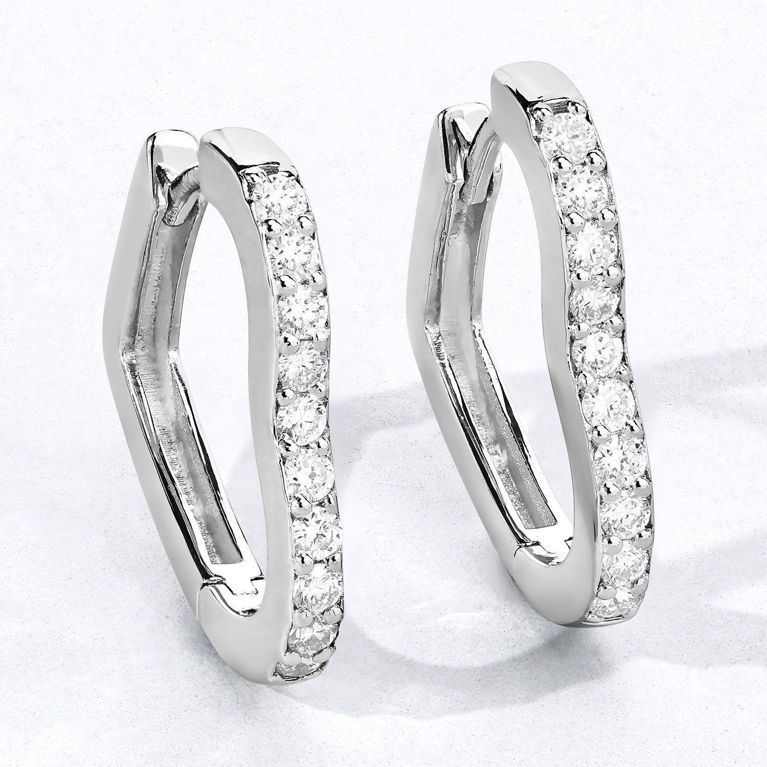 0.50 Cttw Round White Lab Diamond Prong Rhodium Plated Silver Heart Huggie Hoop Earrings