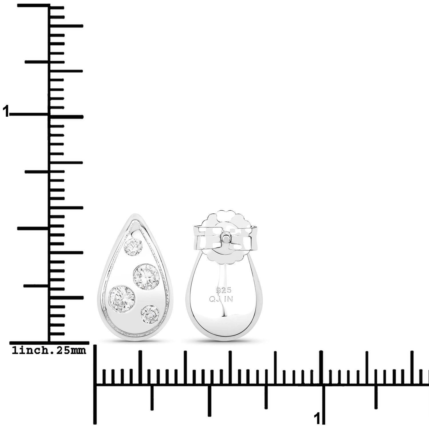 0.50 Cttw Round White Lab Diamond Bezel Rhodium Plated Silver Teardrop Stud Earrings