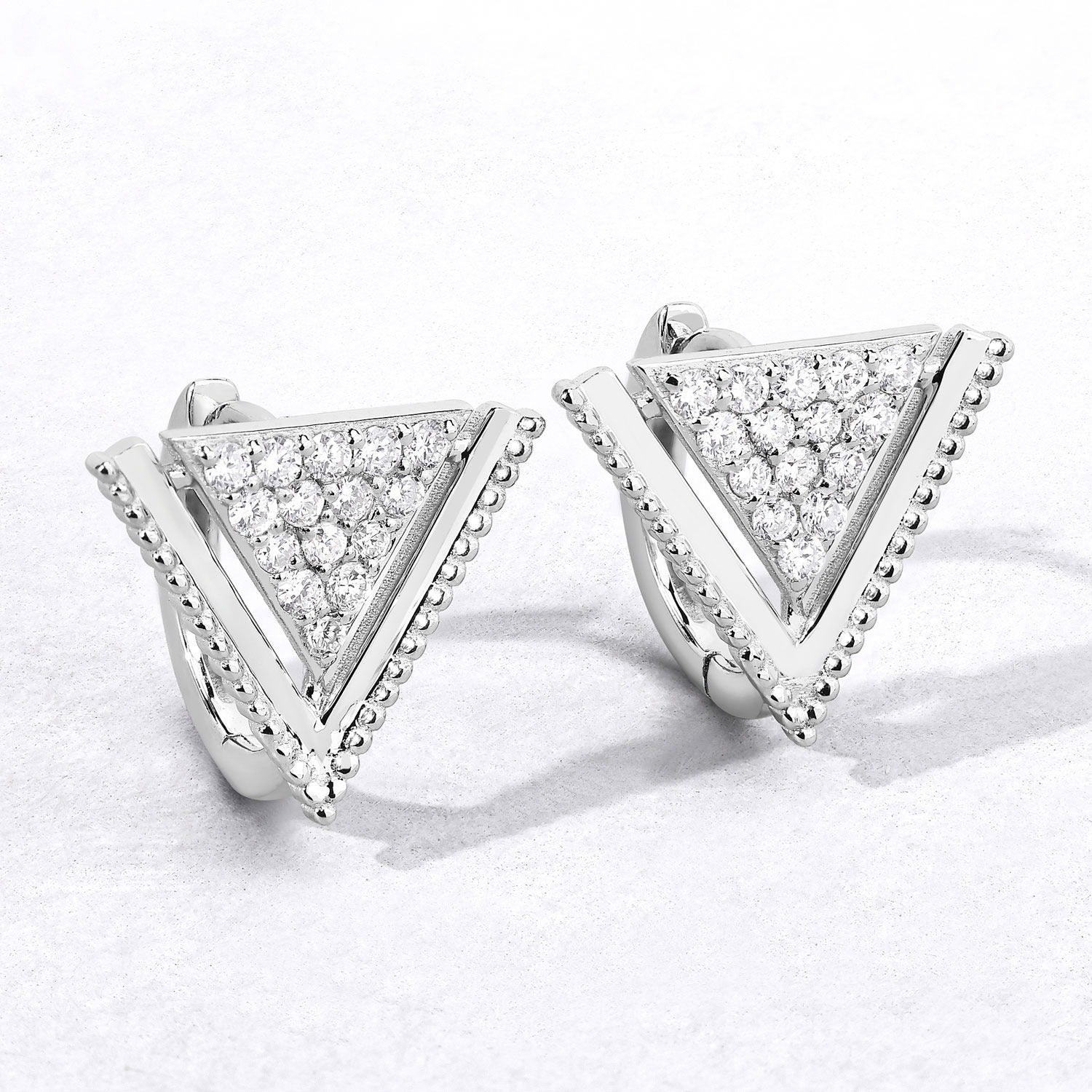 0.50 Cttw Round White Lab Diamond Pavé Rhodium Plated Silver Triangle Clip On Earrings