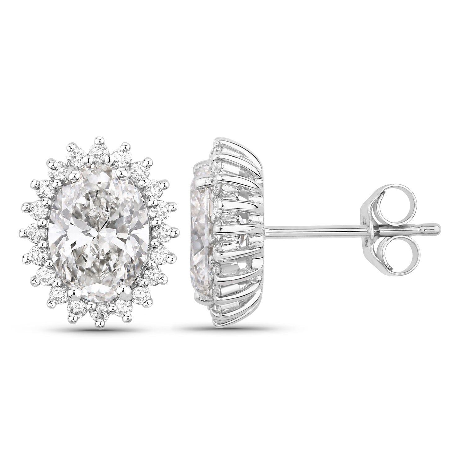 2.44 Ct Oval Lab Grown Diamond Prong Platinum Bridal Halo Floral Stud Earrings
