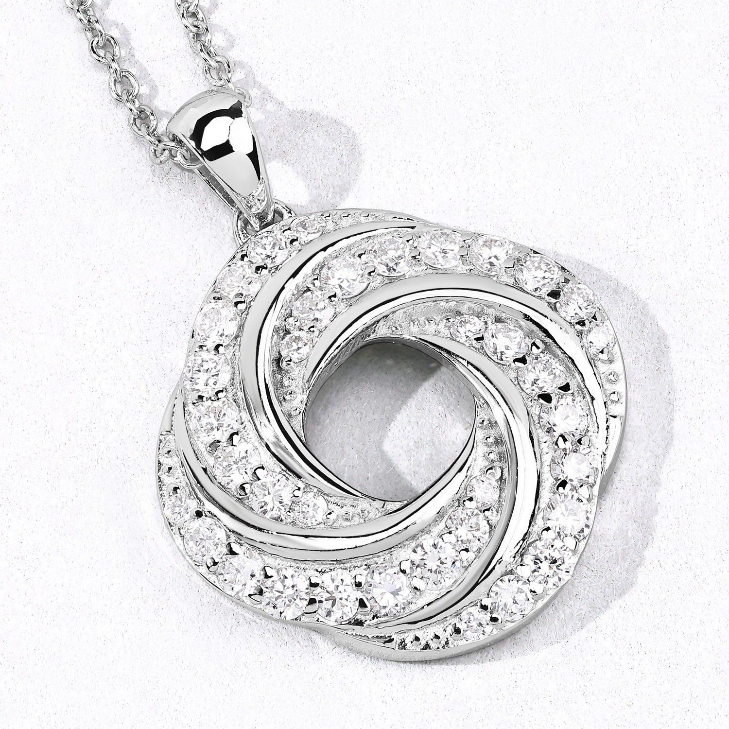 1 Cttw Round Lab Diamond Prong Rhodium Plated Silver Swirl Love Knot Pendant