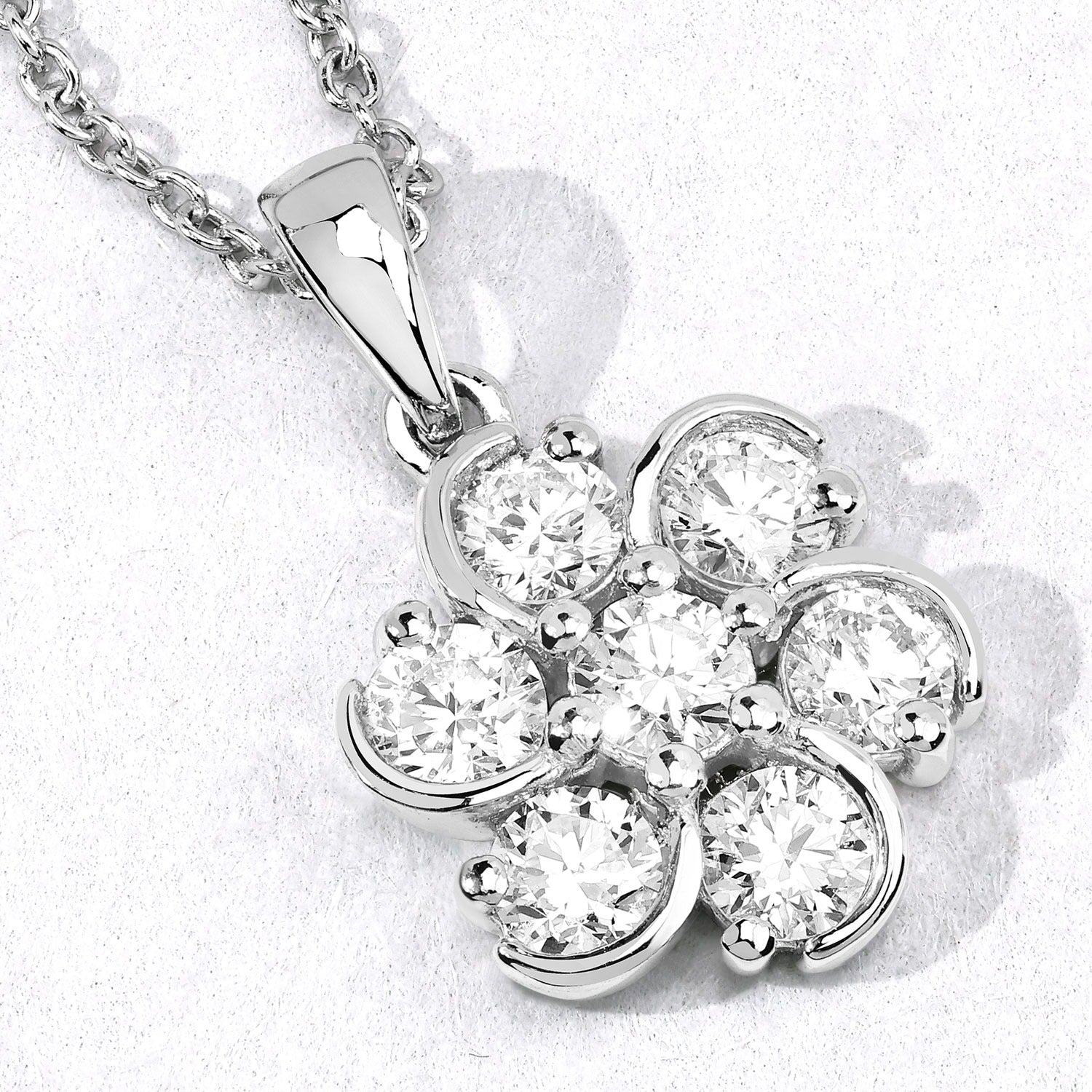 1 Cttw Round Lab Diamond Prong Rhodium Plated Silver Floral Cluster Pendant