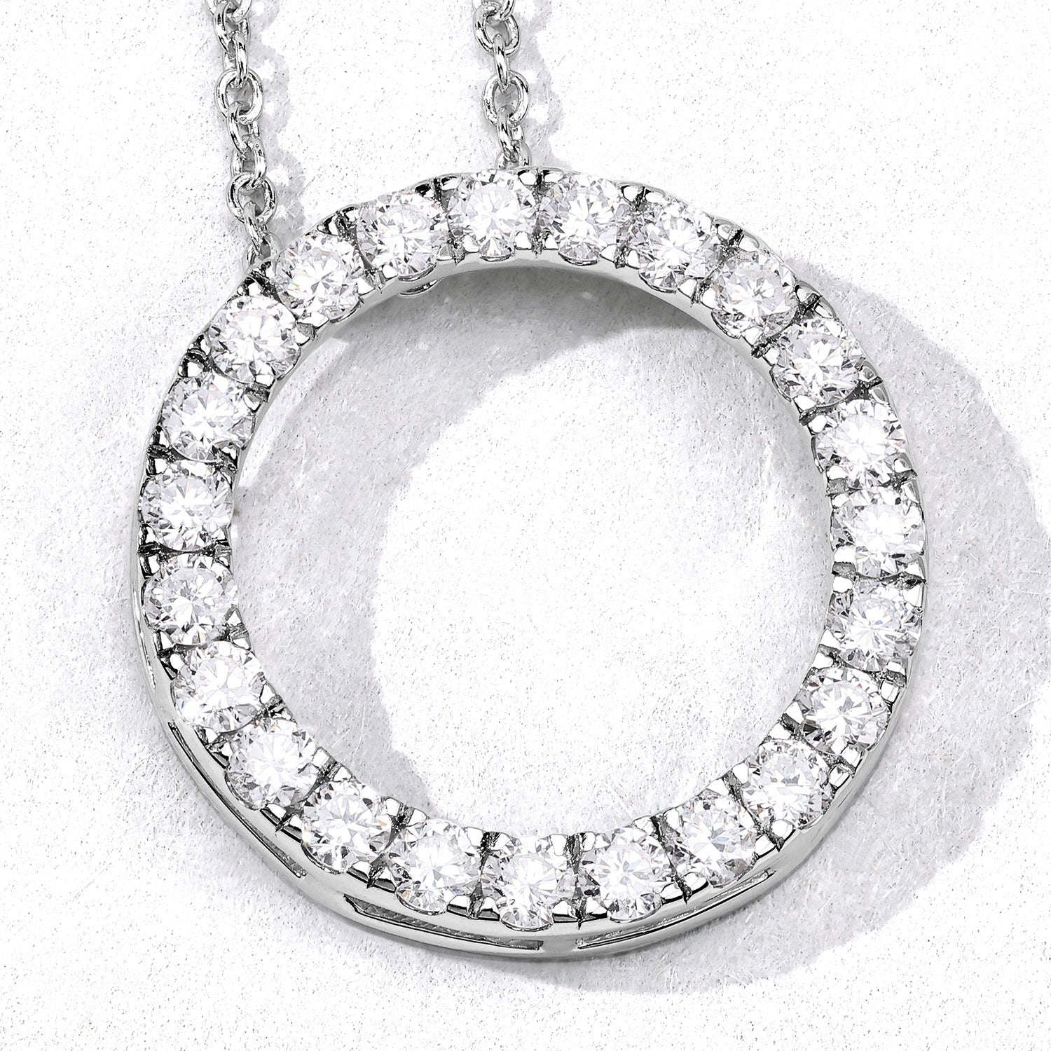 1.04 Cttw Round Lab Grown Diamond Prong Rhodium Plated Silver Circle of Life Pendant