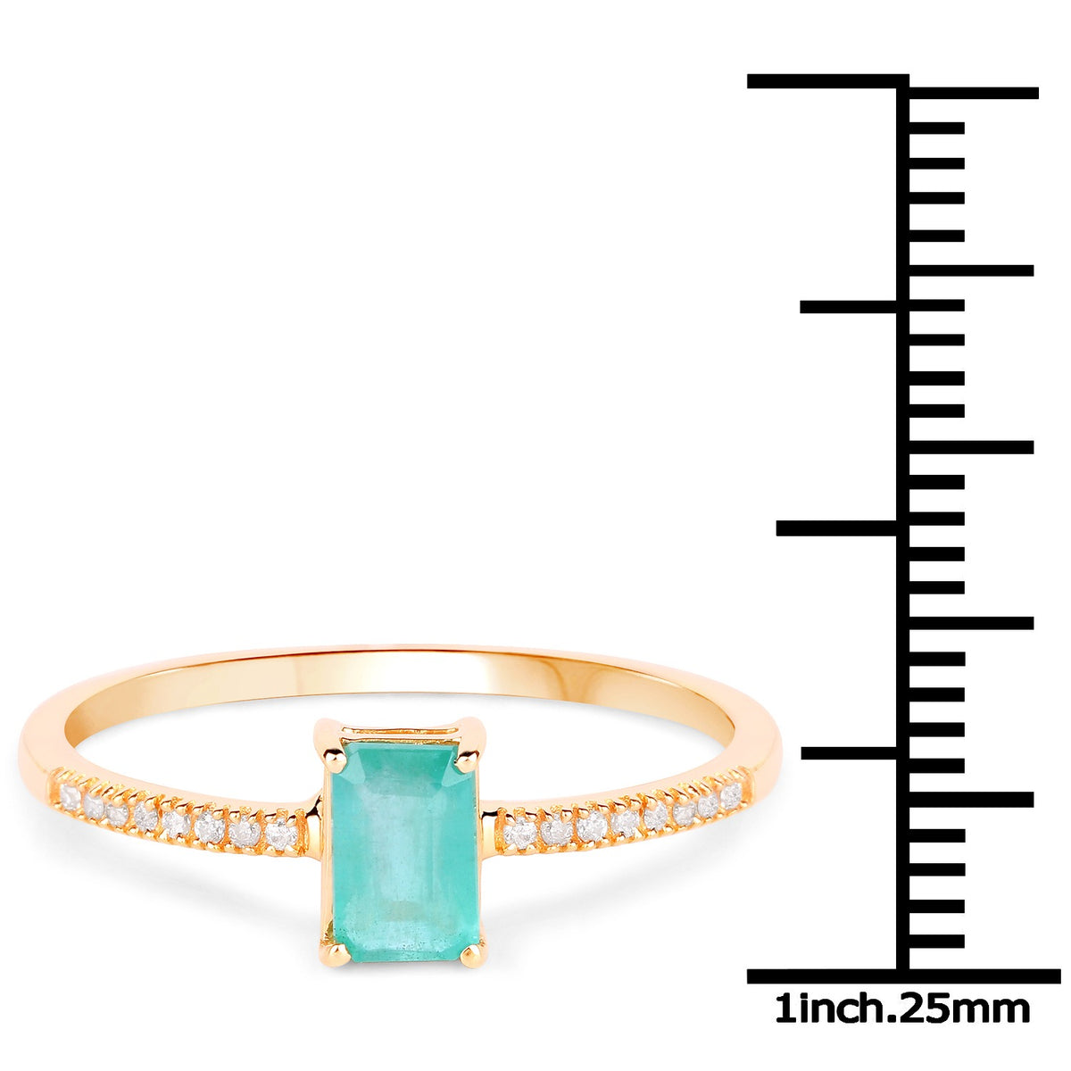 0.59 Cttw Octagon Green Natural Zambian Emerald Diamond 14K Yellow Gold Bridge Ring