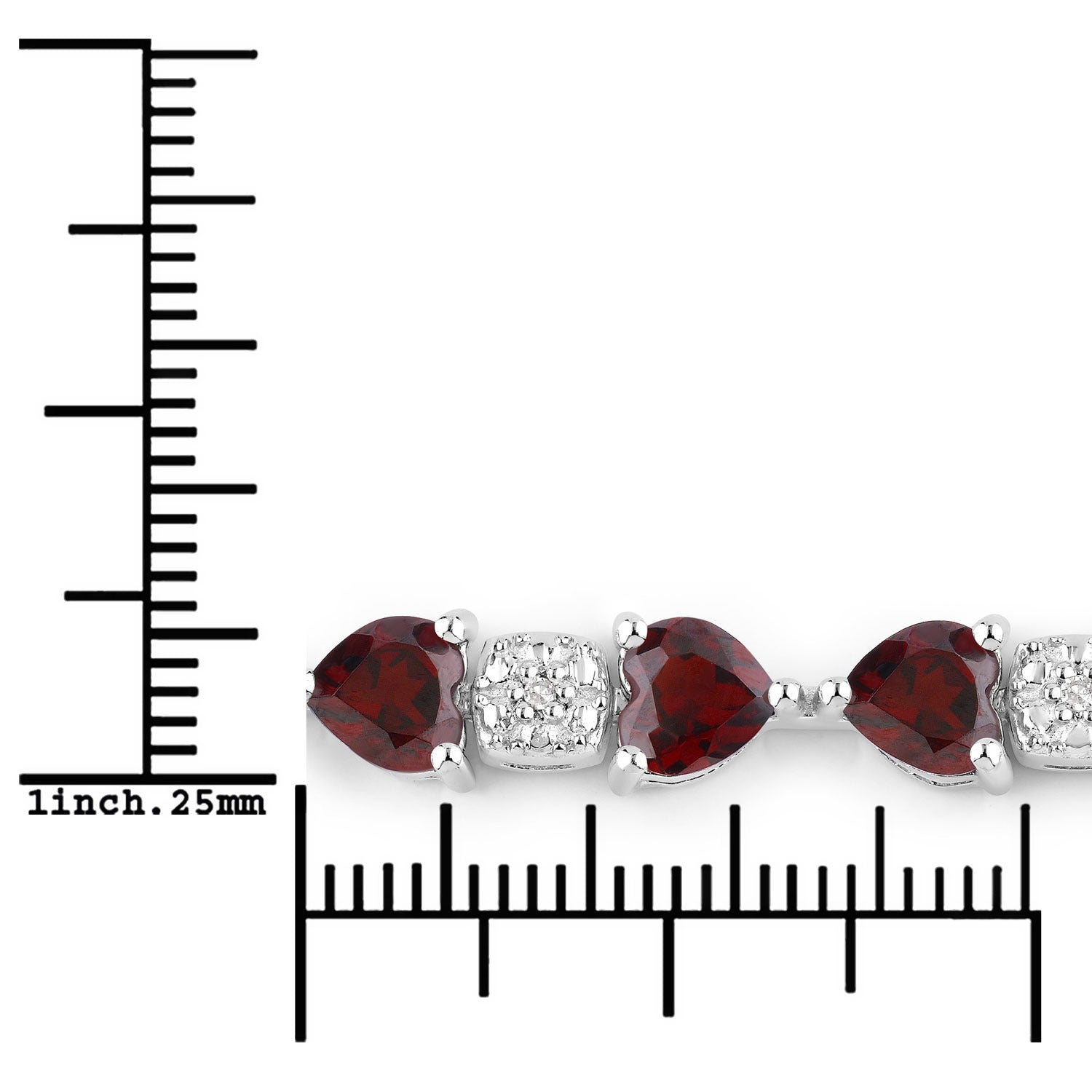 Genuine Red Garnet and Diamond Silver Heart Bracelet