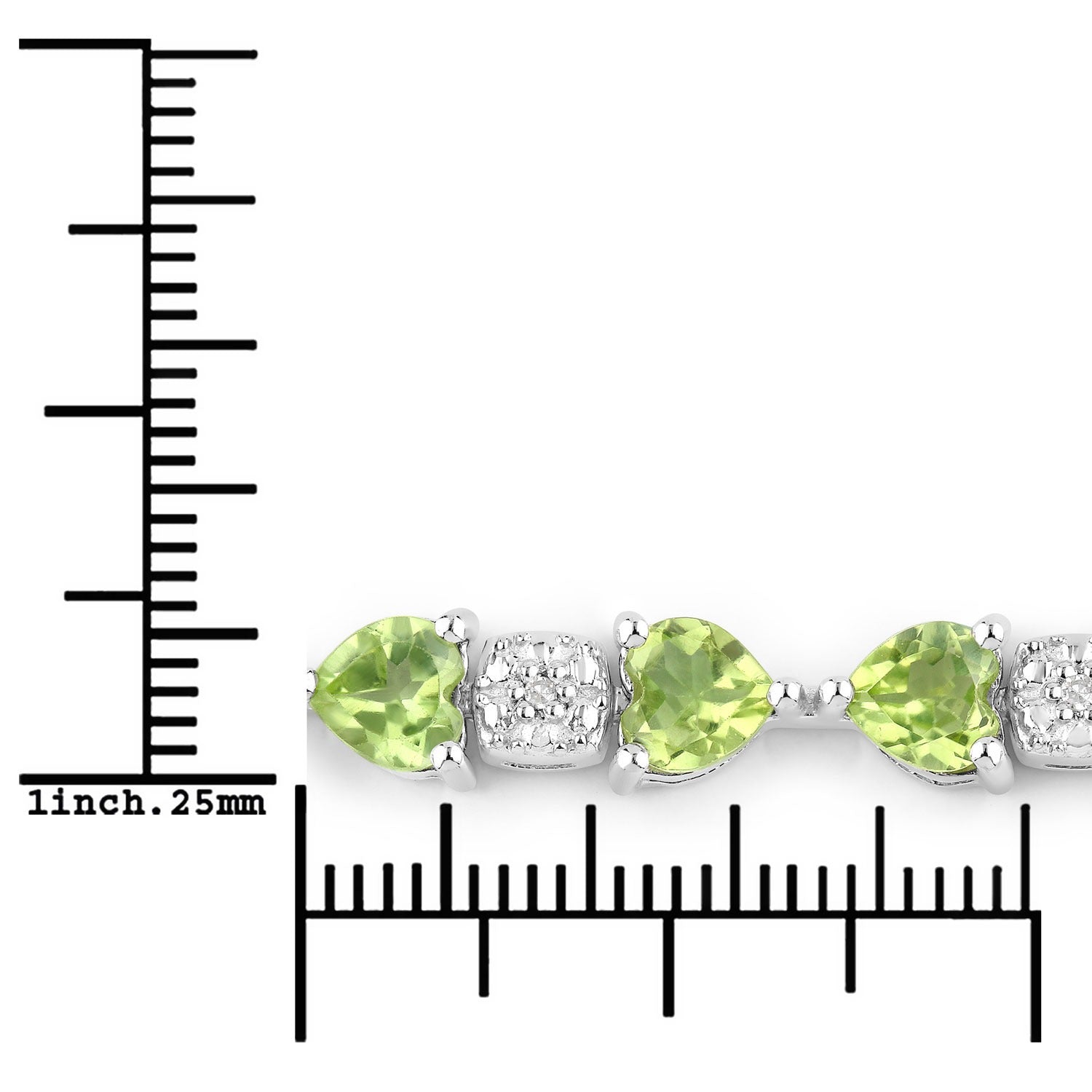 Genuine Peridot and Diamond Silver Heart Bracelet