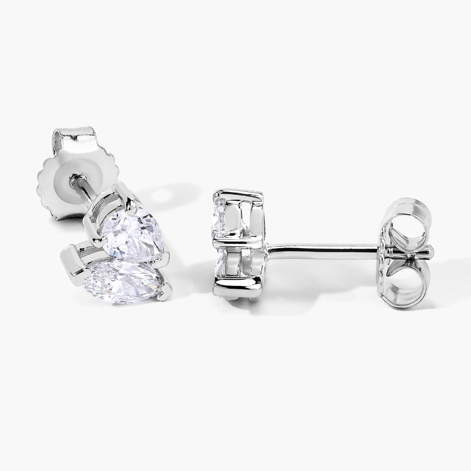 1.00 Cttw Lab Diamond Prong Rhodium Plated Silver Two Stone Stud Earrings