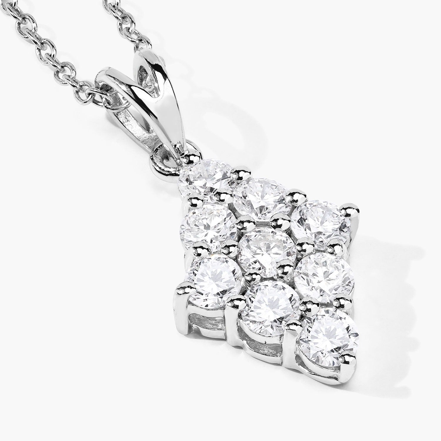 1.01 Cttw Round Lab Diamond Prong Rhodium Plated Silver Rhombus Cluster Pendant