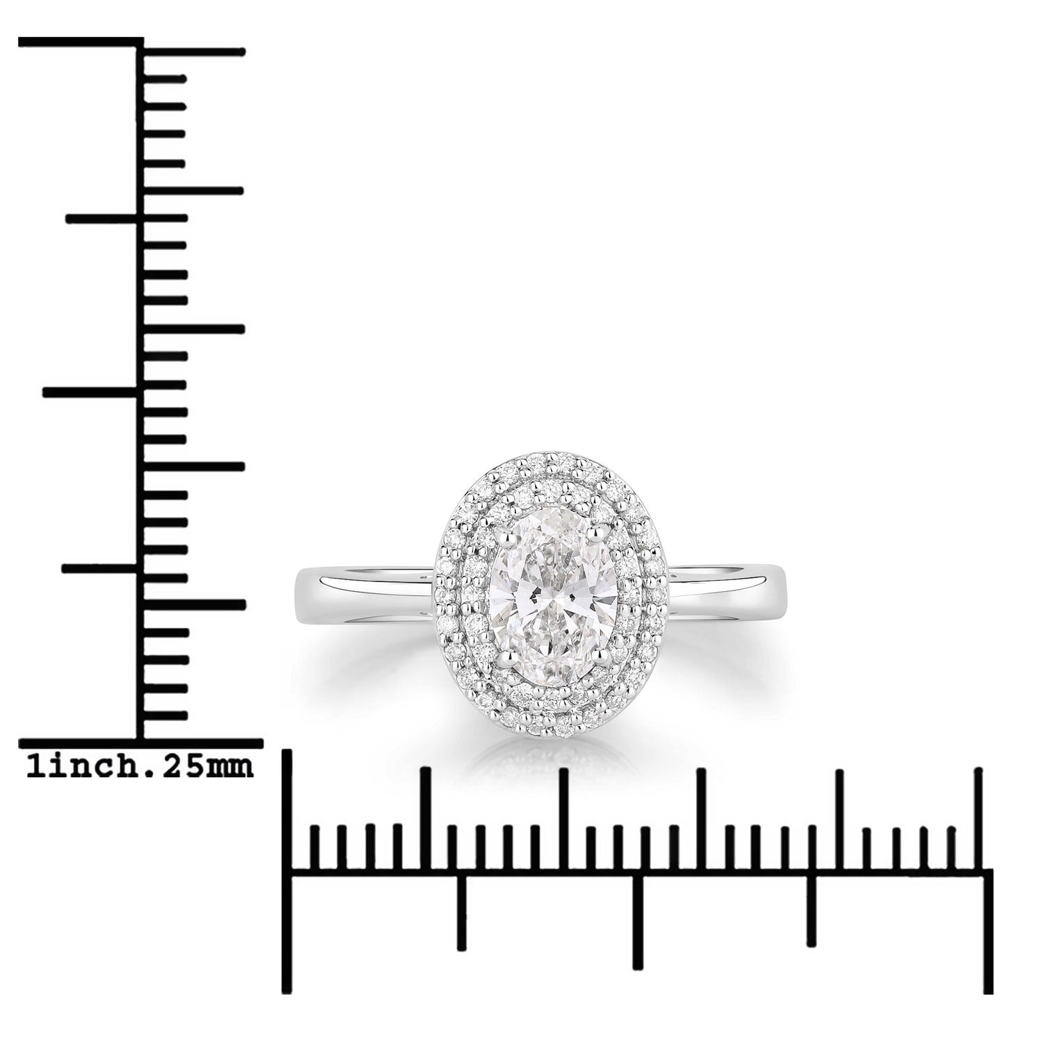 0.91 Ct Oval Lab Grown Diamond Prong Platinum Double Halo Bridal Ring