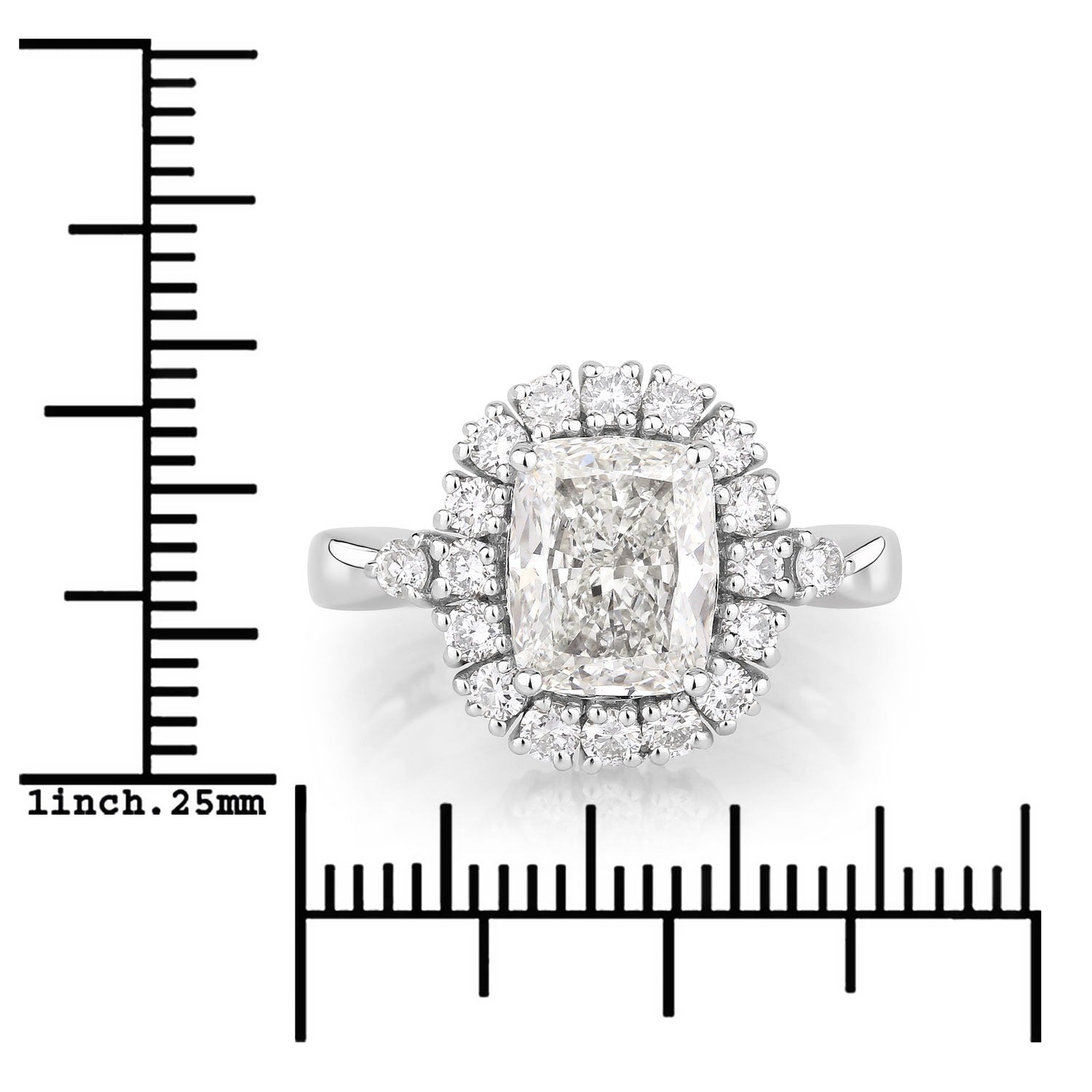 3.07 Ct Cushion Lab Grown Diamond Prong Platinum Halo Bridal Ring
