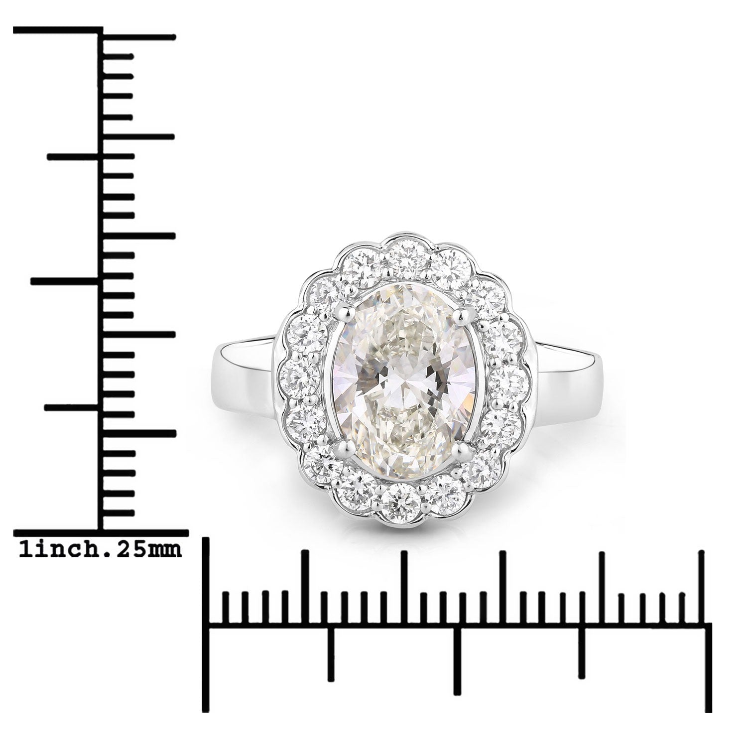 2.48 Ct Oval Lab Grown Diamond Prong Platinum Floral Halo Bridal Ring