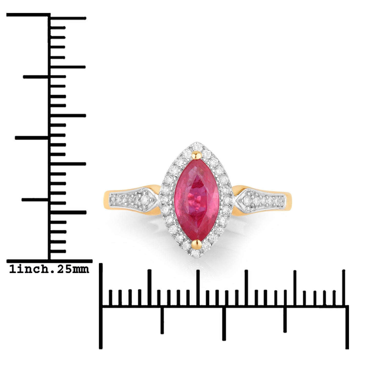 1.14 Ct Marquise Cut Pink Ruby and White Diamond Prong 14K Yellow Gold Halo Pave Ring