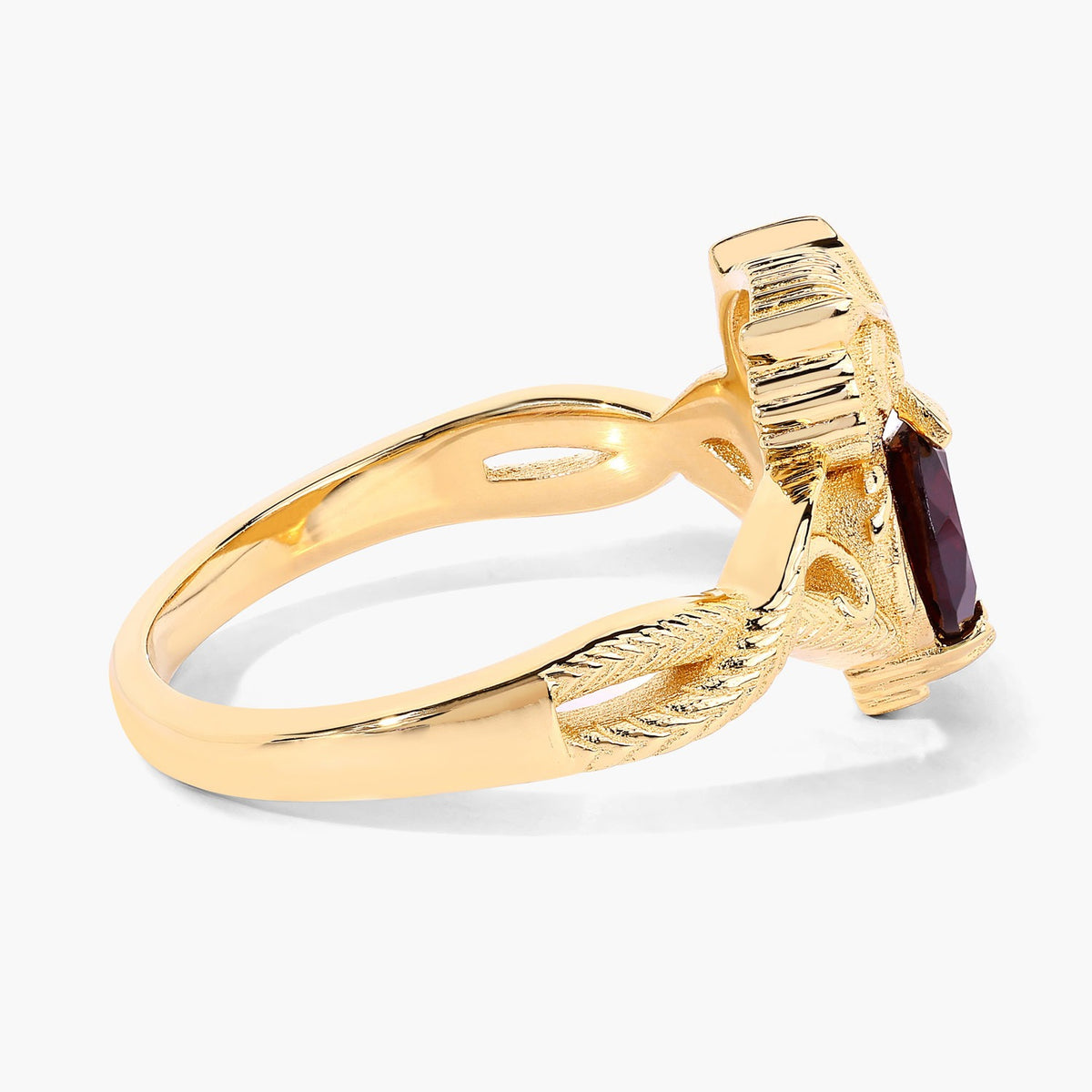 1.00 Cttw Round Red Garnet 18K Yellow Gold over Silver Owl Ring