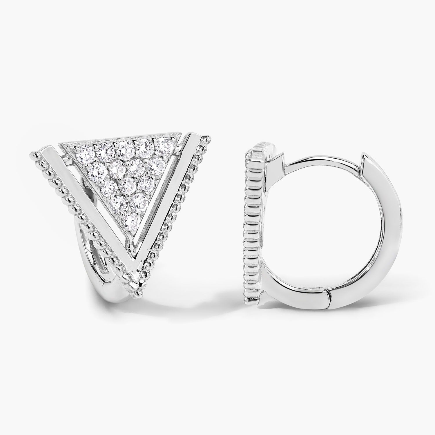 0.50 Cttw Round White Lab Diamond Pavé Rhodium Plated Silver Triangle Clip On Earrings