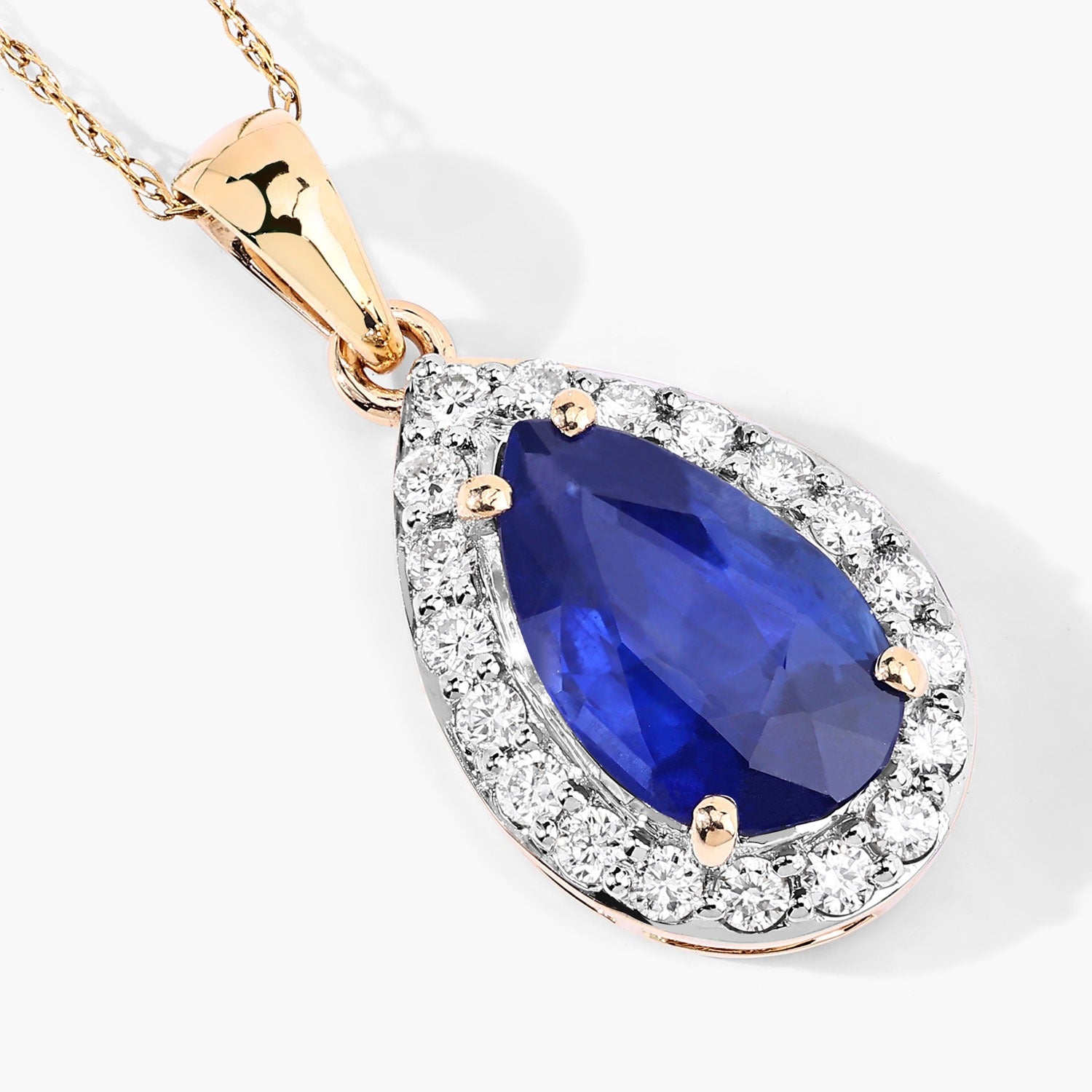 1.88 Ct Genuine Oval Ceylon Blue Sapphire and Diamond 18K Yellow Gold Teardrop Pendant