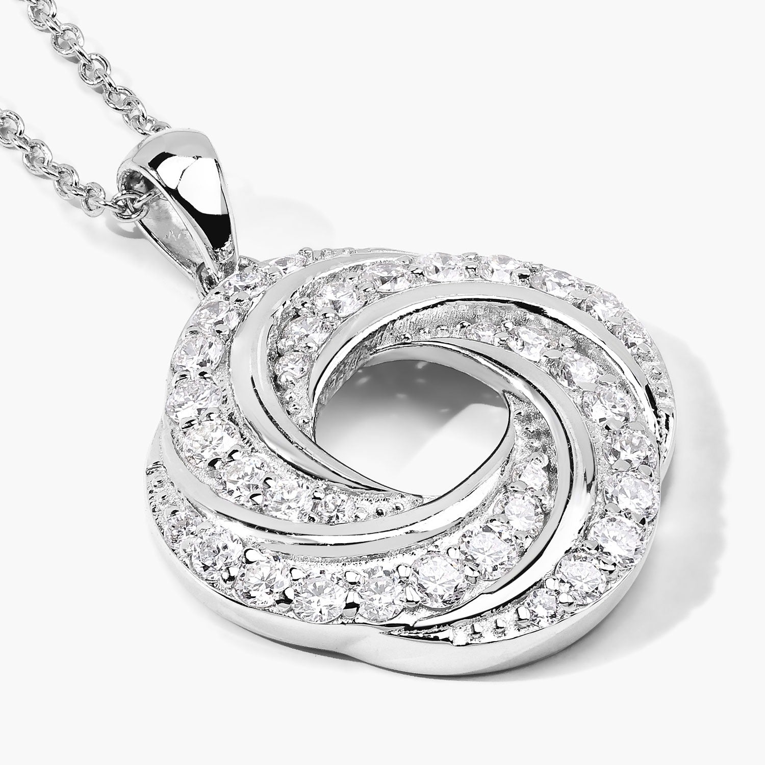1 Cttw Round Lab Diamond Prong Rhodium Plated Silver Swirl Love Knot Pendant