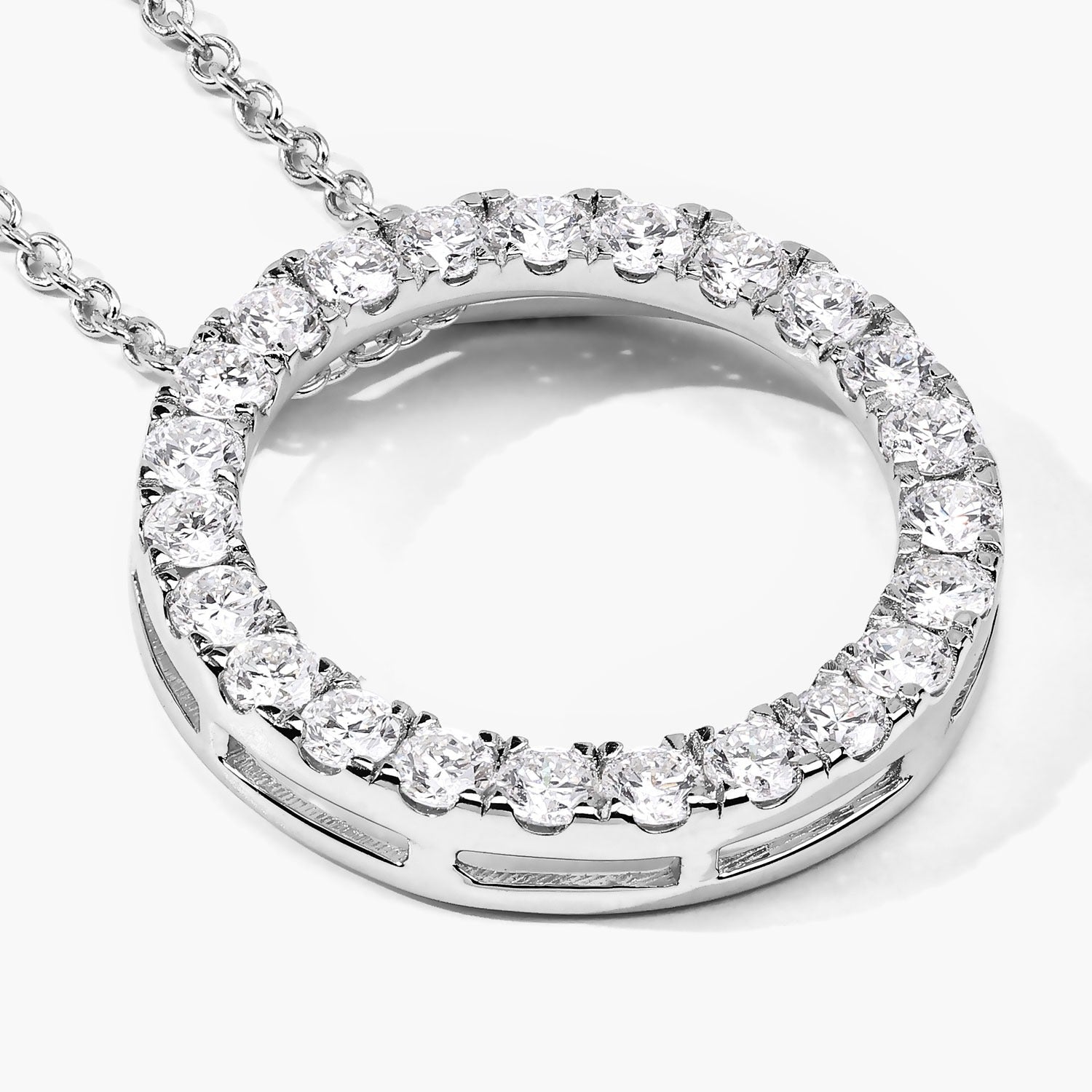 1.04 Cttw Round Lab Grown Diamond Prong Rhodium Plated Silver Circle of Life Pendant