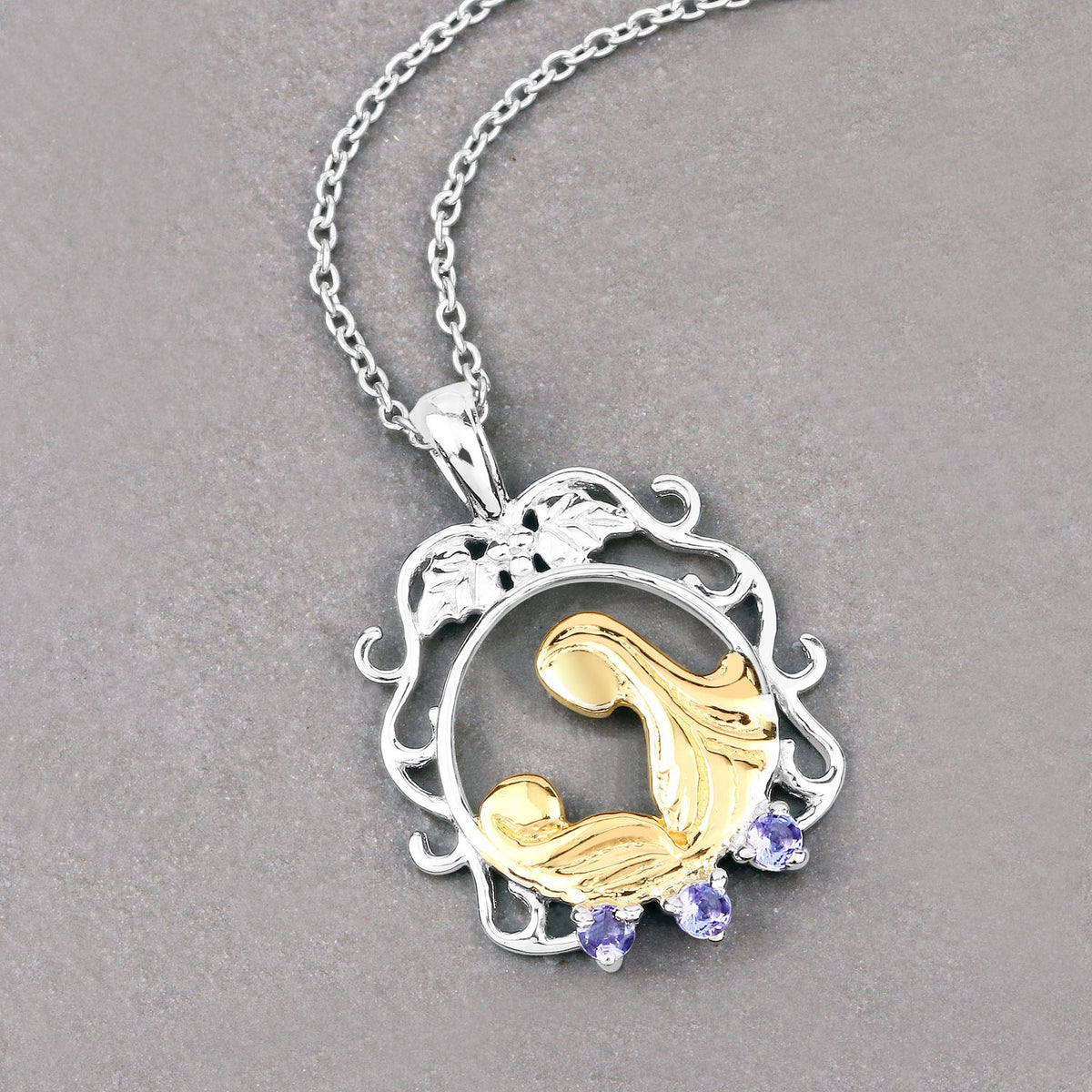 Round Violet Tanzanite Prong Silver Pendant Necklace