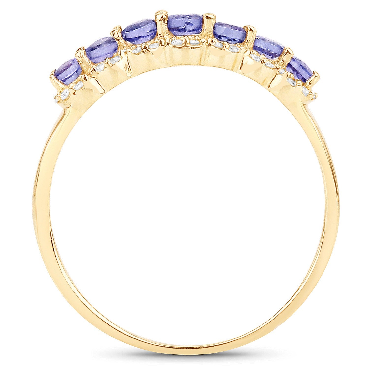 0.38 Ct Round Violet Tanzanite Diamond Prong 14K Yellow Gold Half Eternity Halo Band Ring