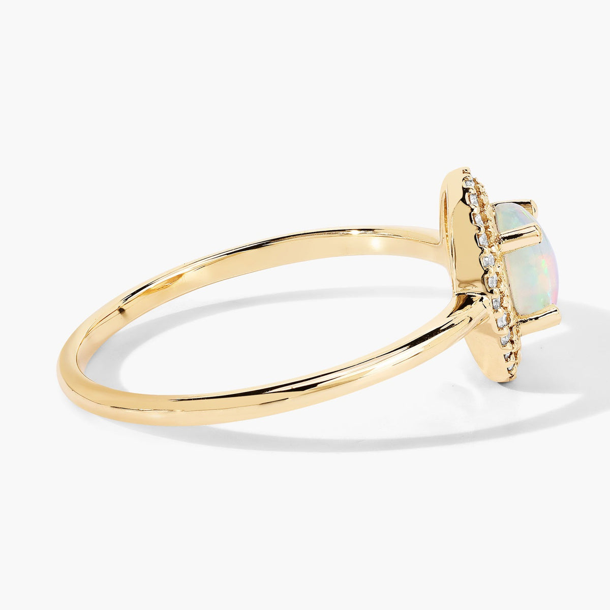 0.35 Cttw Oval White Ethiopian Opal Diamond 14K Yellow Gold Halo Ring