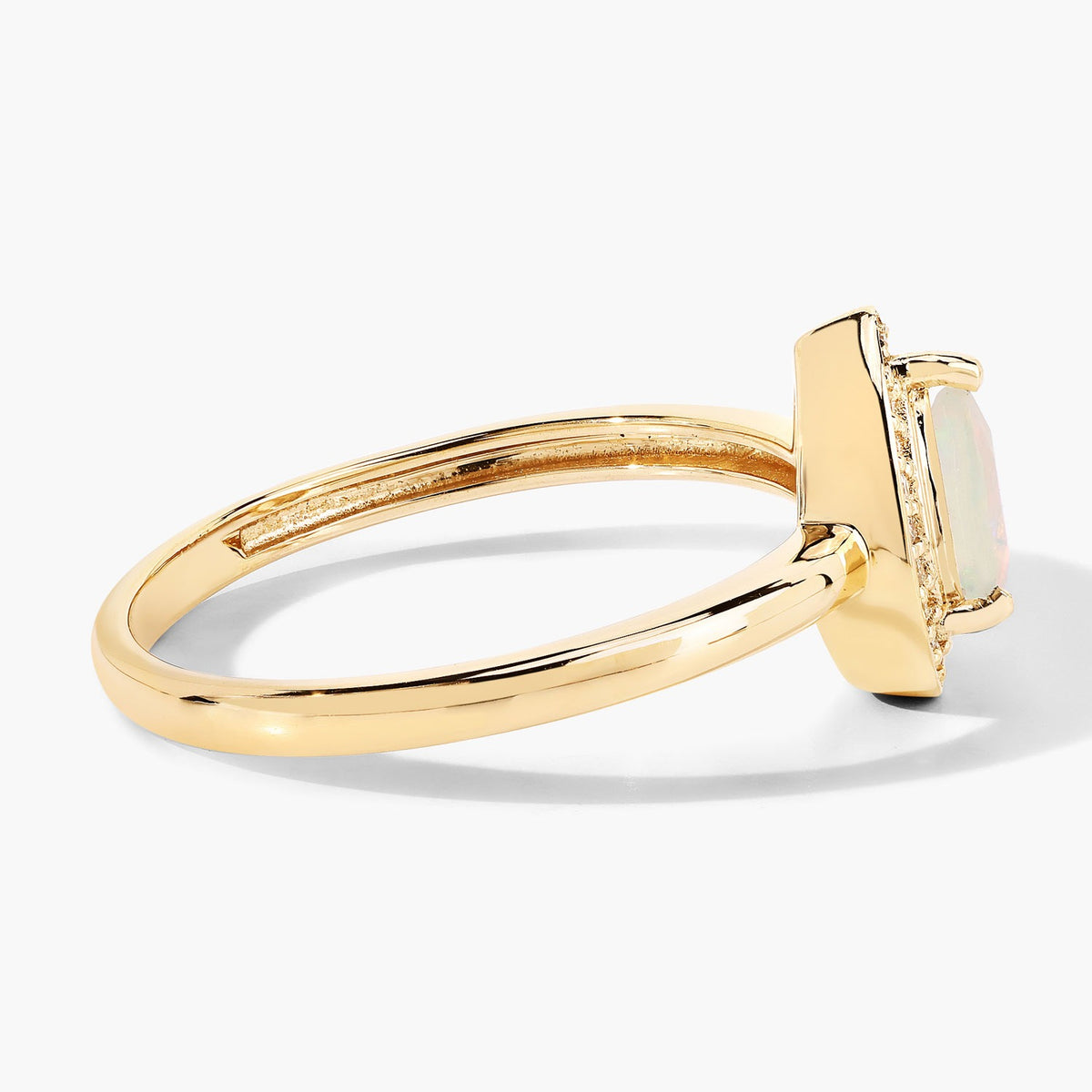 0.31 Cttw  Pear White Ethiopian Opal White Diamond 14K Yellow Gold Halo Ring