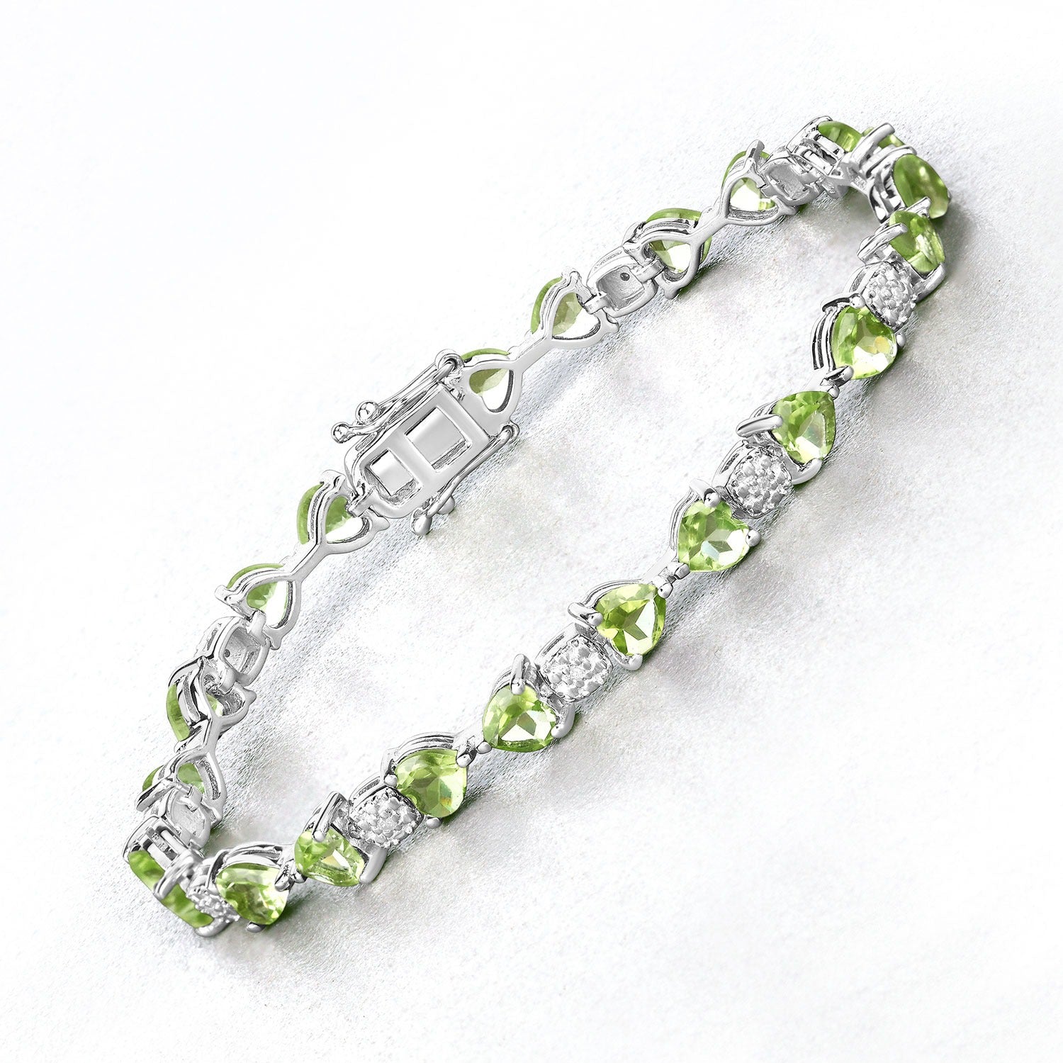 Genuine Peridot and Diamond Silver Heart Bracelet
