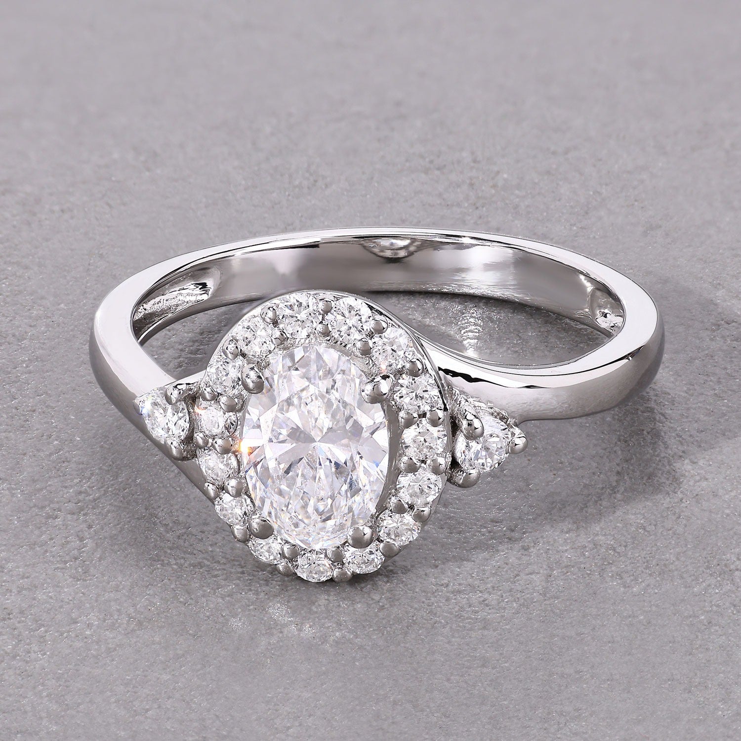 1.02 Ct Oval Lab Grown Diamond Prong Platinum Halo Bypass Bridal Ring