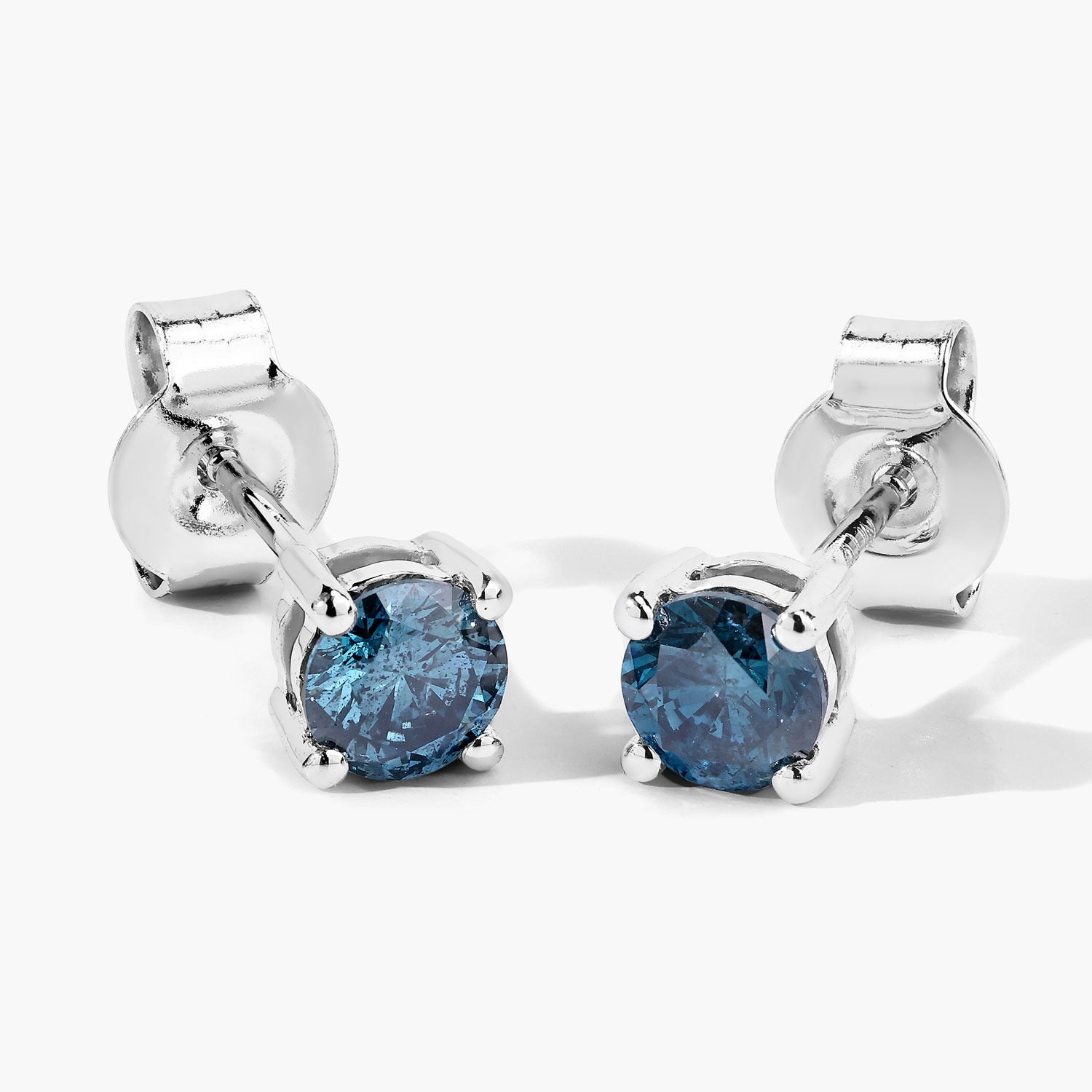 0.65 Cttw Round Teal Blue Diamond 14K Gold Solitaire Stud Earrings