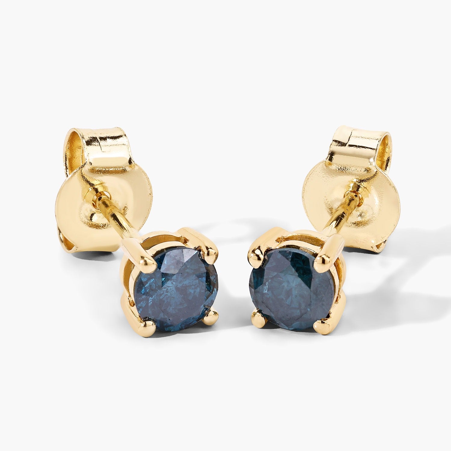 0.65 Cttw Round Teal Blue Diamond 14K Gold Solitaire Stud Earrings