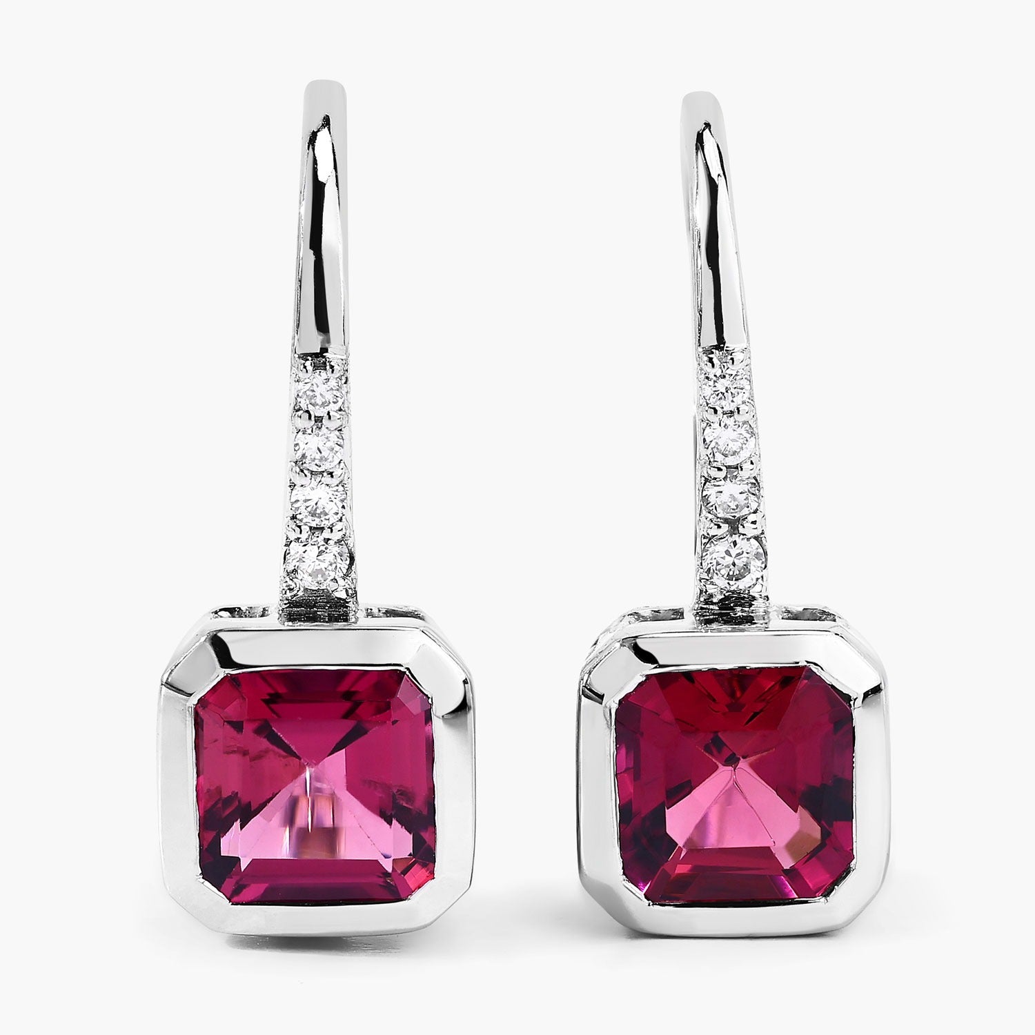 Red Rubellite and White Diamond 14K Gold Earrings