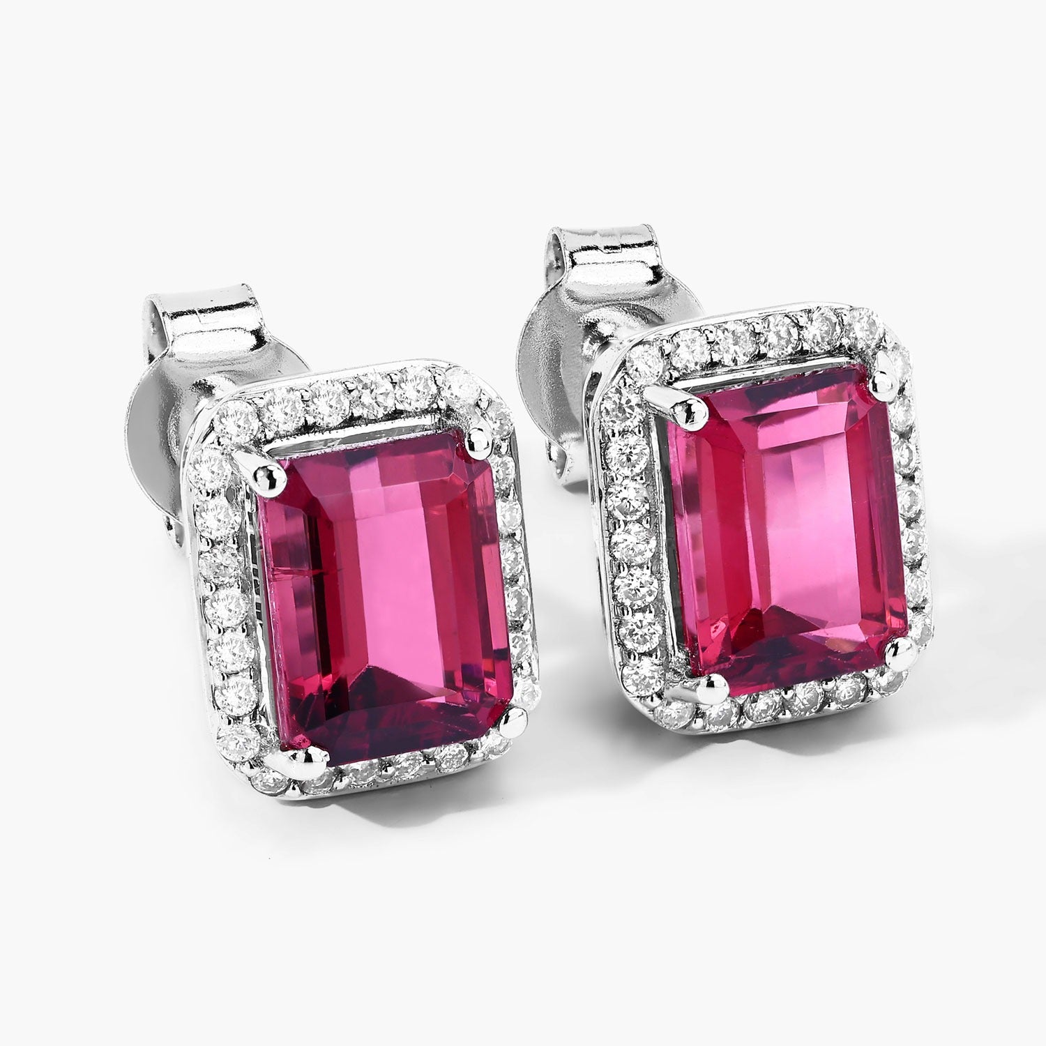 Rubellite and White Diamond 14K White Gold Earrings