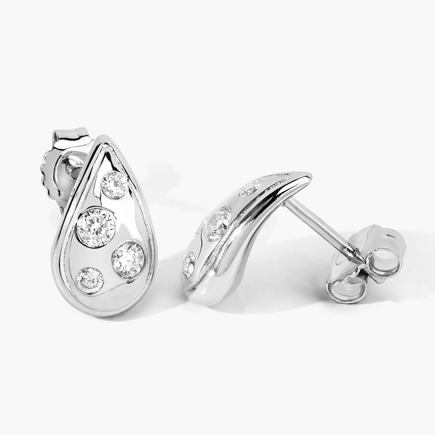 0.50 Cttw Round White Lab Diamond Bezel Rhodium Plated Silver Teardrop Stud Earrings