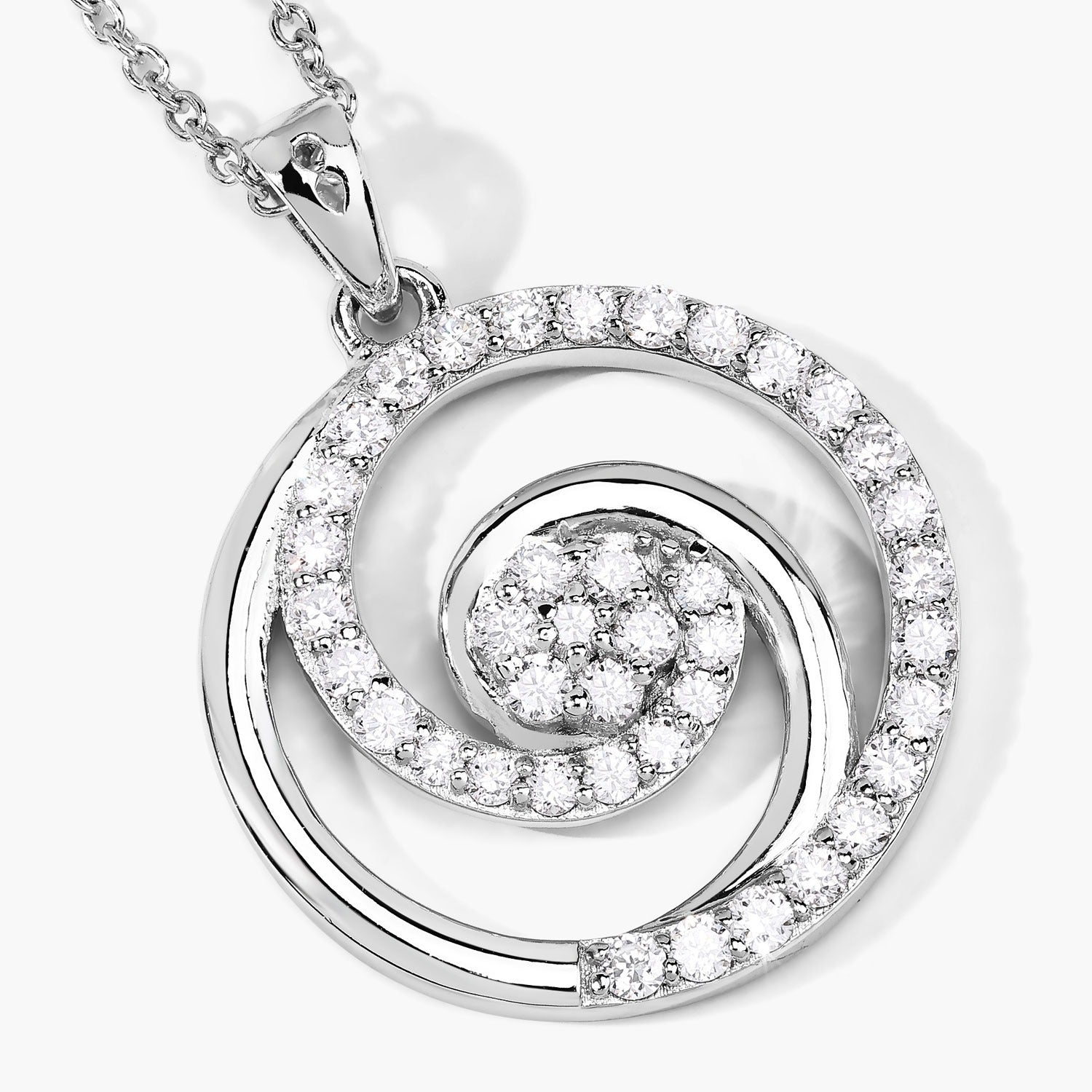 0.75 Cttw Round Lab Diamond Prong Rhodium Plated Silver Spiral Galaxy Circle Pendant