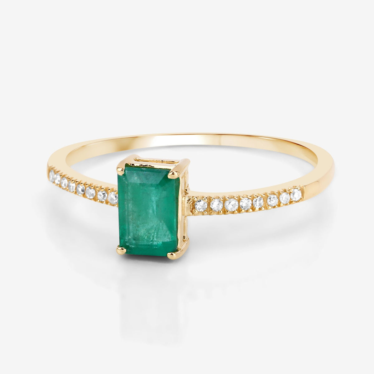 0.59 Cttw Octagon Green Natural Zambian Emerald Diamond 14K Yellow Gold Bridge Ring