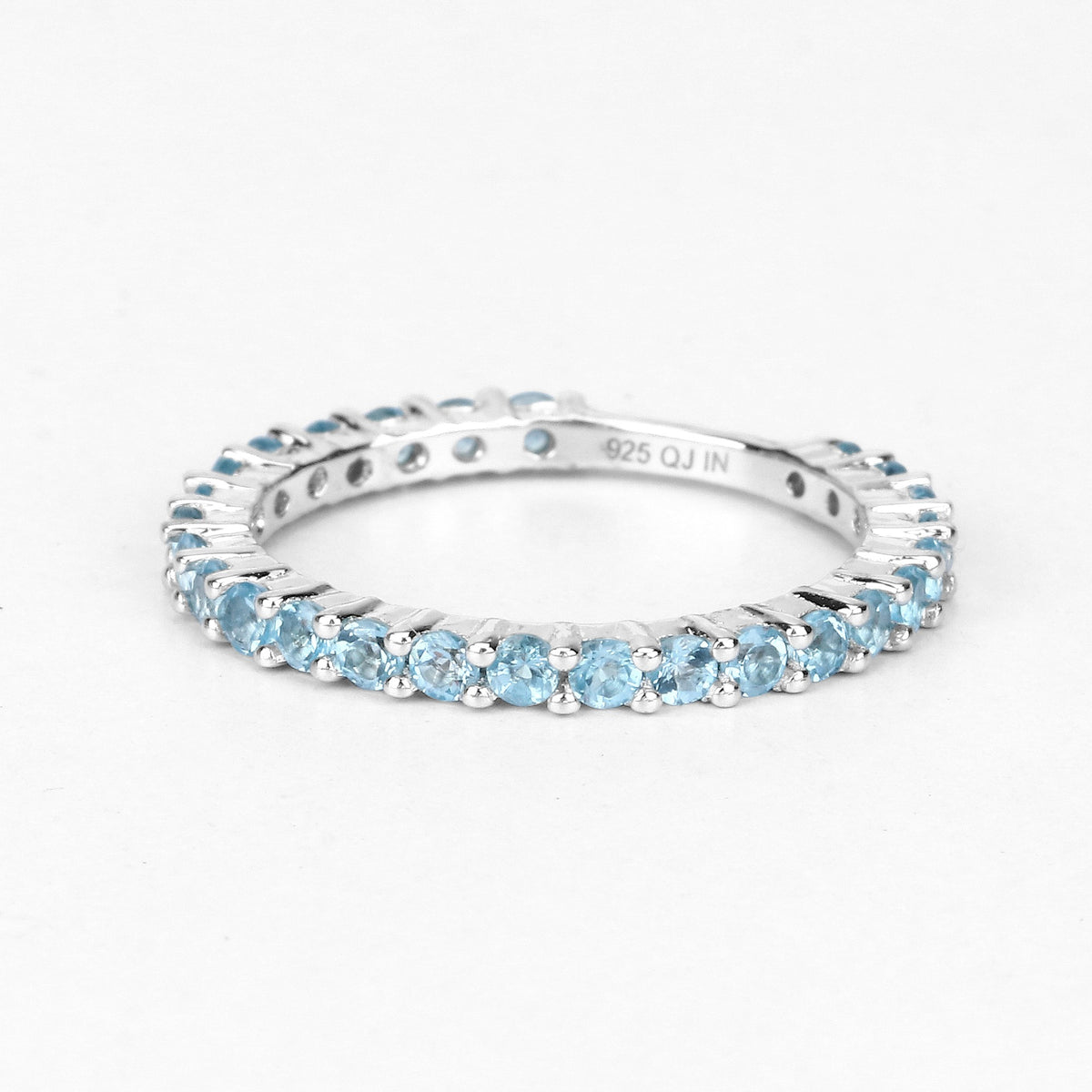 0.94 Ct Round Swiss Blue Topaz Rhodium Over 925 Sterling Silver Eternity Band Ring