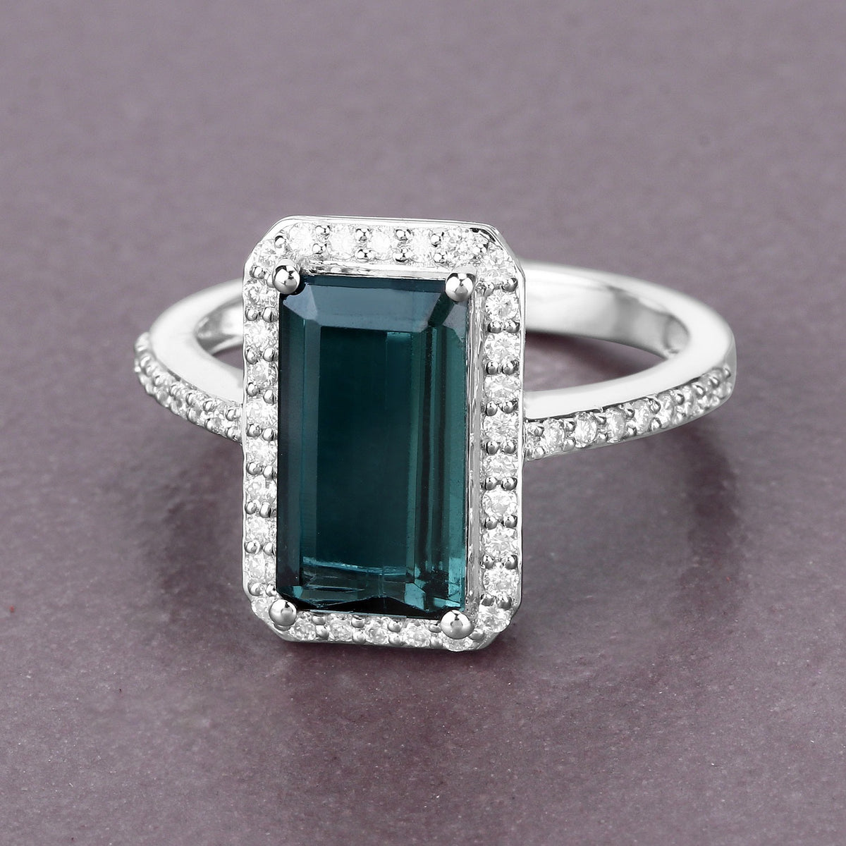 2.90 Cttw Octagon Green Tourmaline and Diamond 14K White Gold Bridge Ring