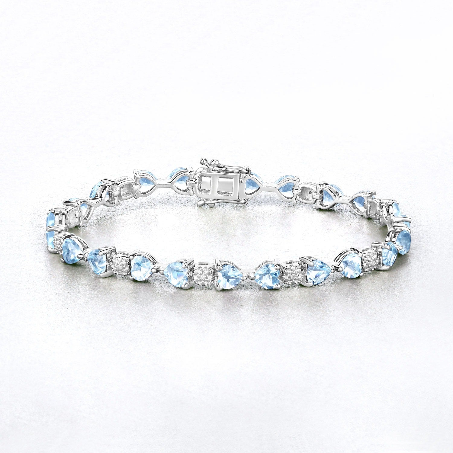Genuine Blue Topaz and White Diamond Silver Heart  Bracelet