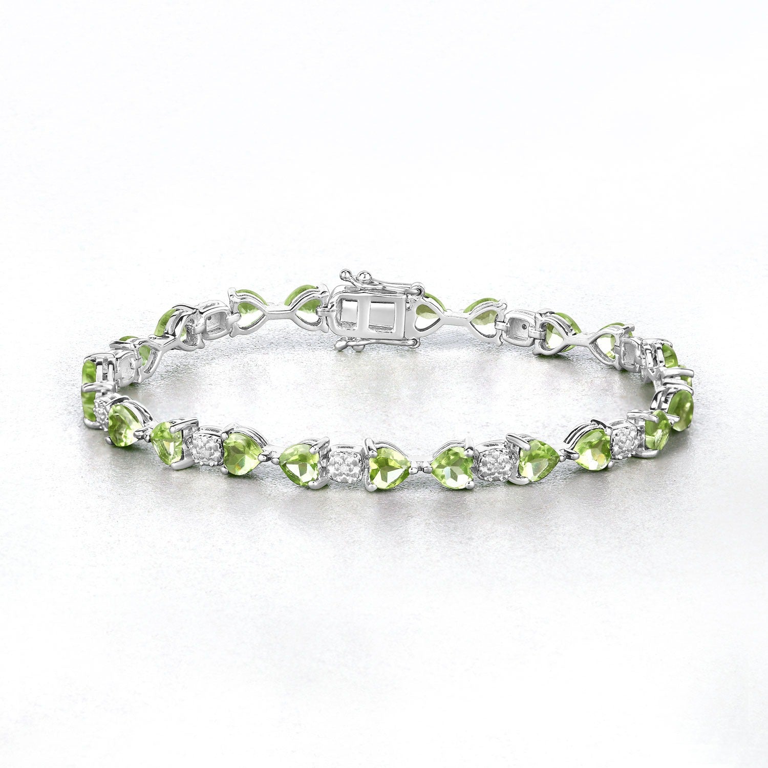 Genuine Peridot and Diamond Silver Heart Bracelet