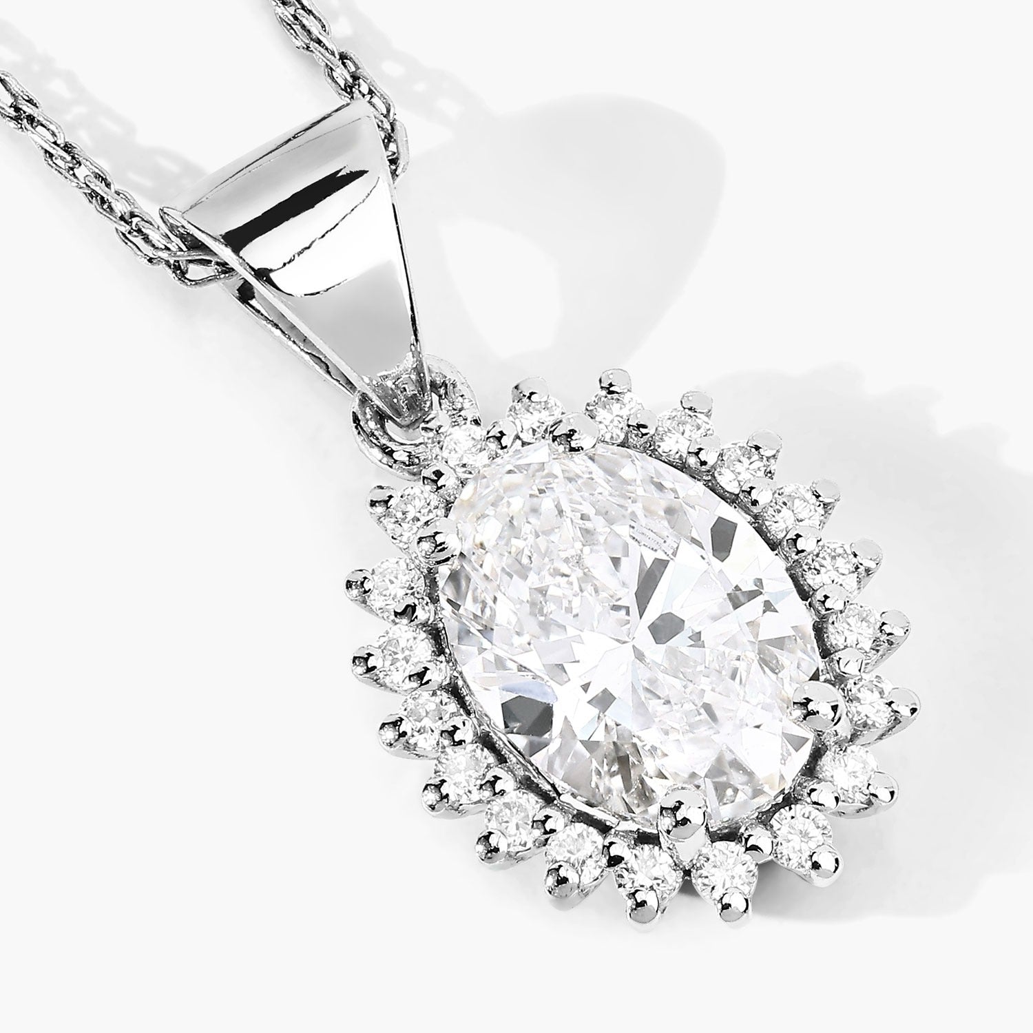 1.23 Ct Oval Lab Diamond Platinum Floral Bridal Halo Pendant