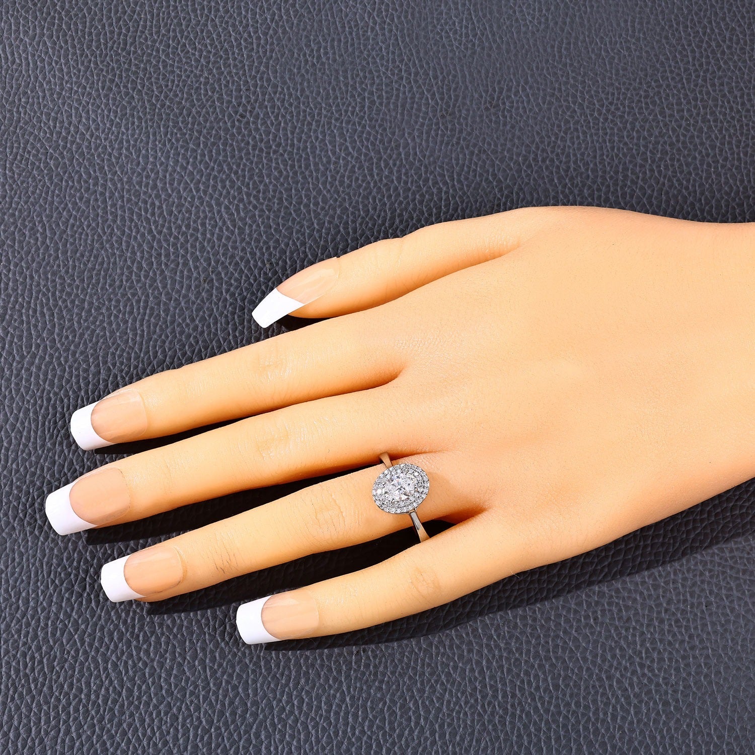 0.91 Ct Oval Lab Grown Diamond Prong Platinum Double Halo Bridal Ring