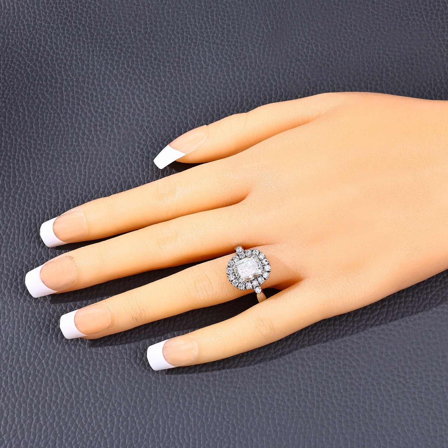 3.07 Ct Cushion Lab Grown Diamond Prong Platinum Halo Bridal Ring