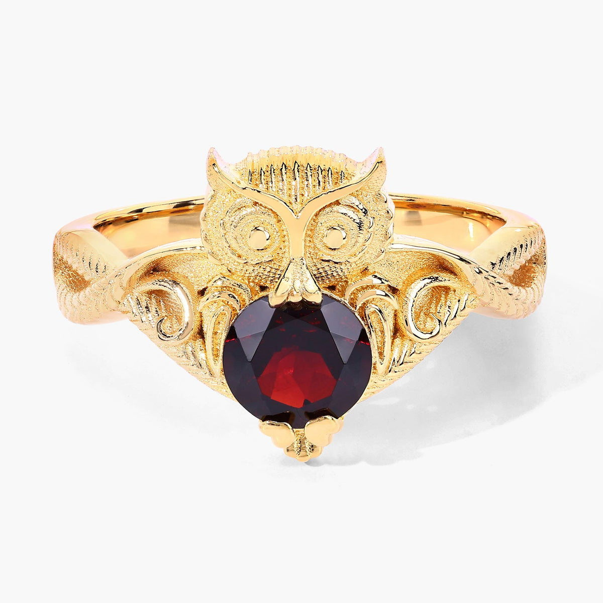 1.00 Cttw Round Red Garnet 18K Yellow Gold over Silver Owl Ring