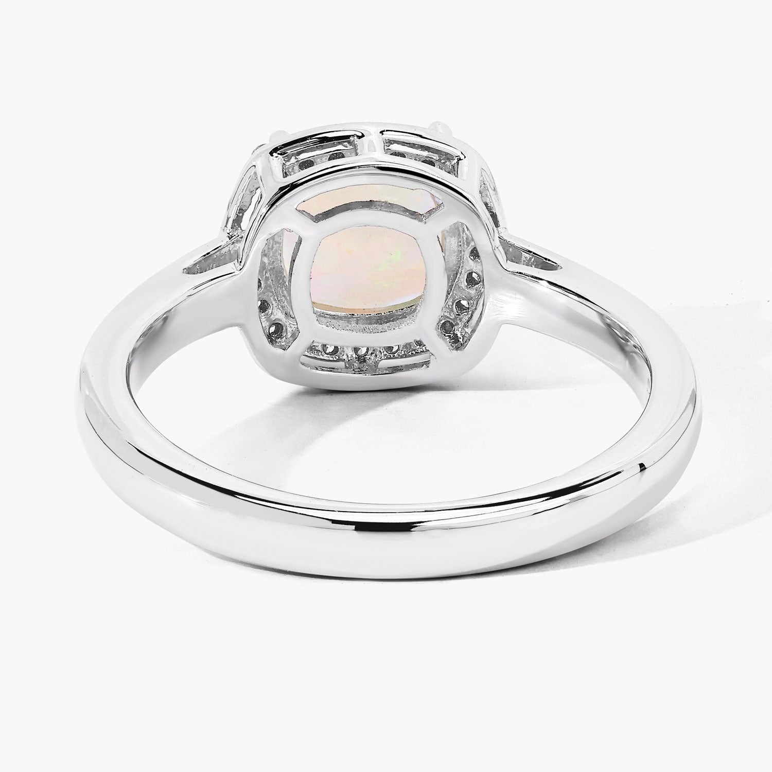 0.94 Ct Genuine Cushion Ethiopian Opal and Lab Diamond 925 Sterling Silver Halo Ring