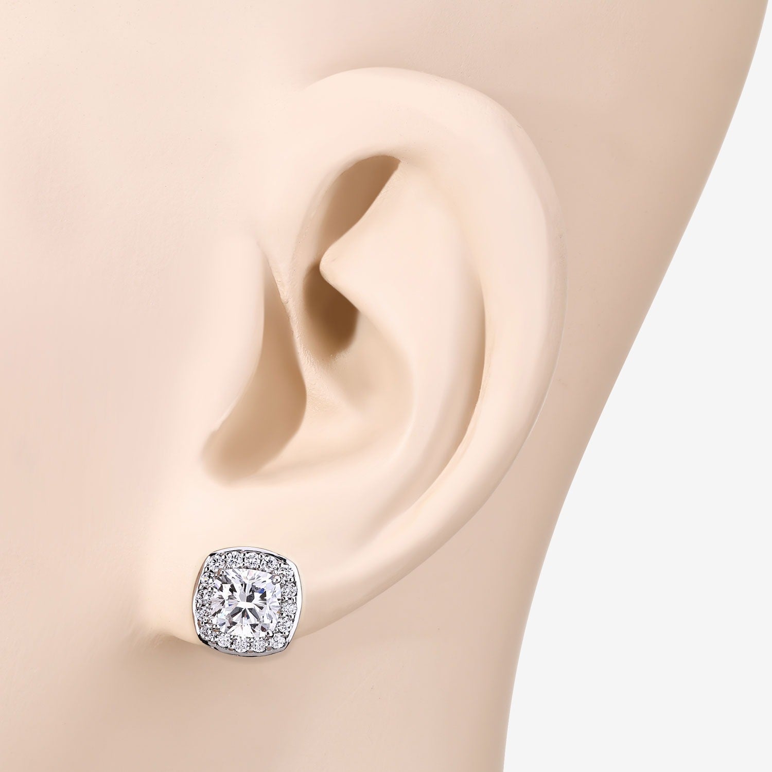 Cushion Lab Grown Diamond Prong Platinum Bridal Halo Stud Earrings